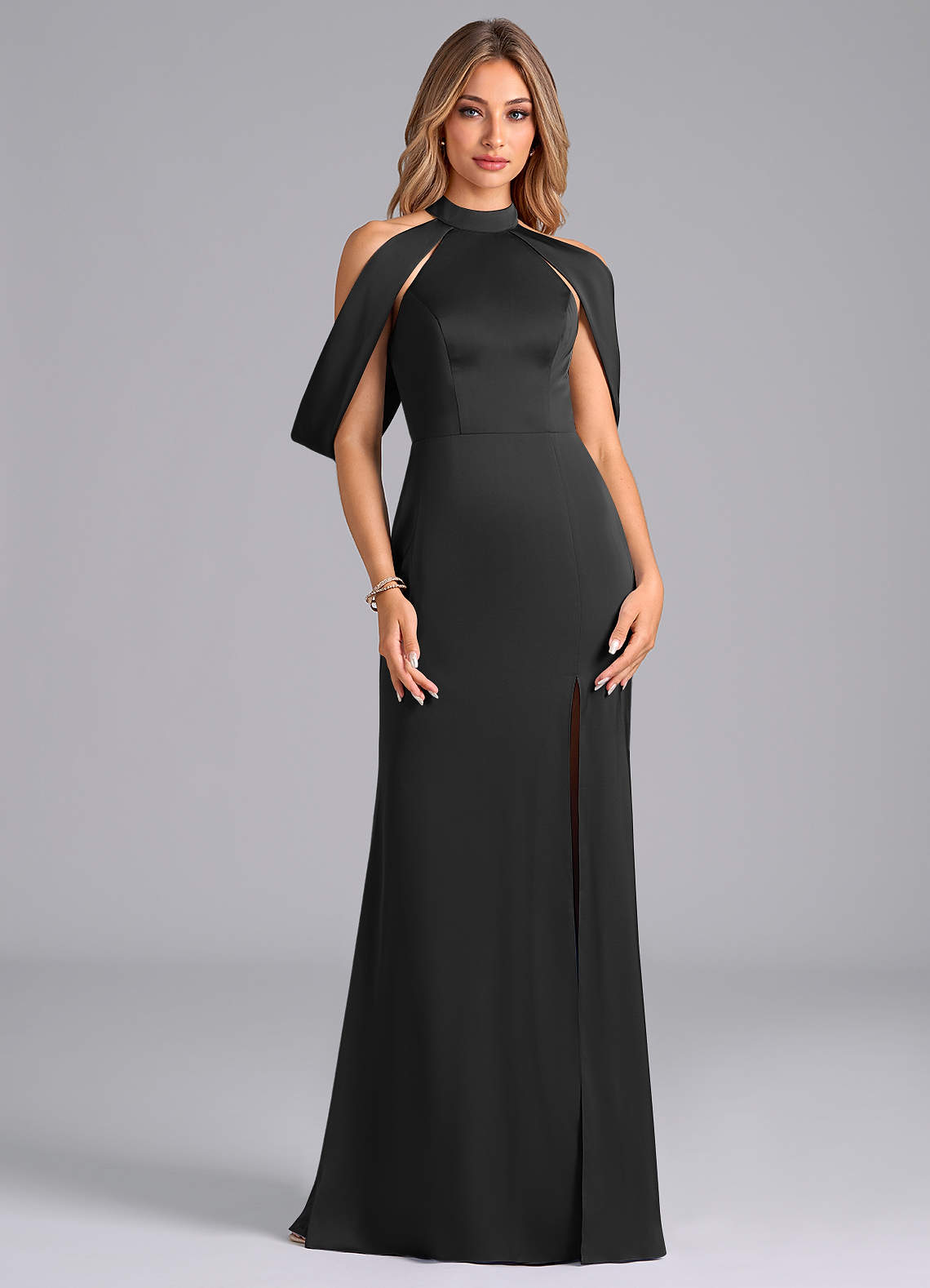 Azazie Bonny Vestidos de damas de honor Vestido de Negro de Satén Elástico de Corte Sirena con Vestidos sin tirantes image1
