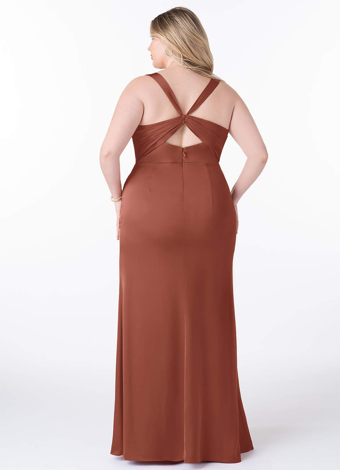 Azazie Mero Bridesmaid Dresses Auburn Sheath Pleated Stretch Satin Dress image6