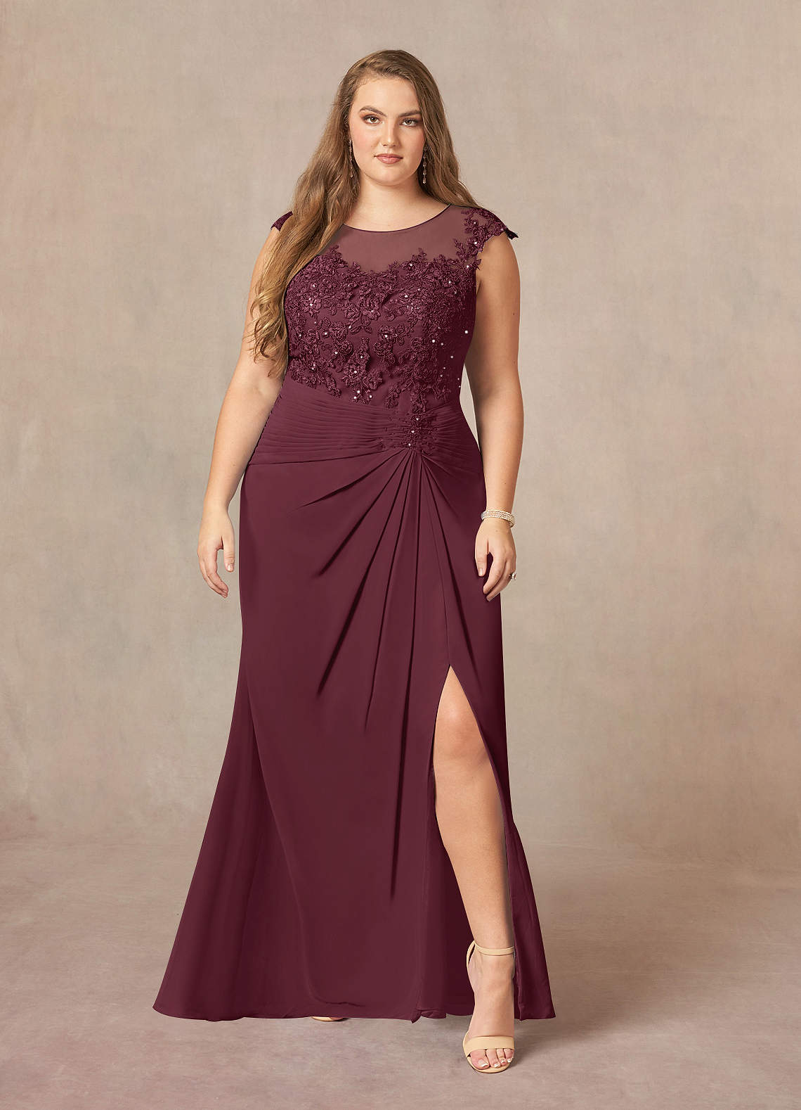 Azazie Libby Mother of the Bride Dresses Cabernet A-Line Scoop Sequins Chiffon Dress image6