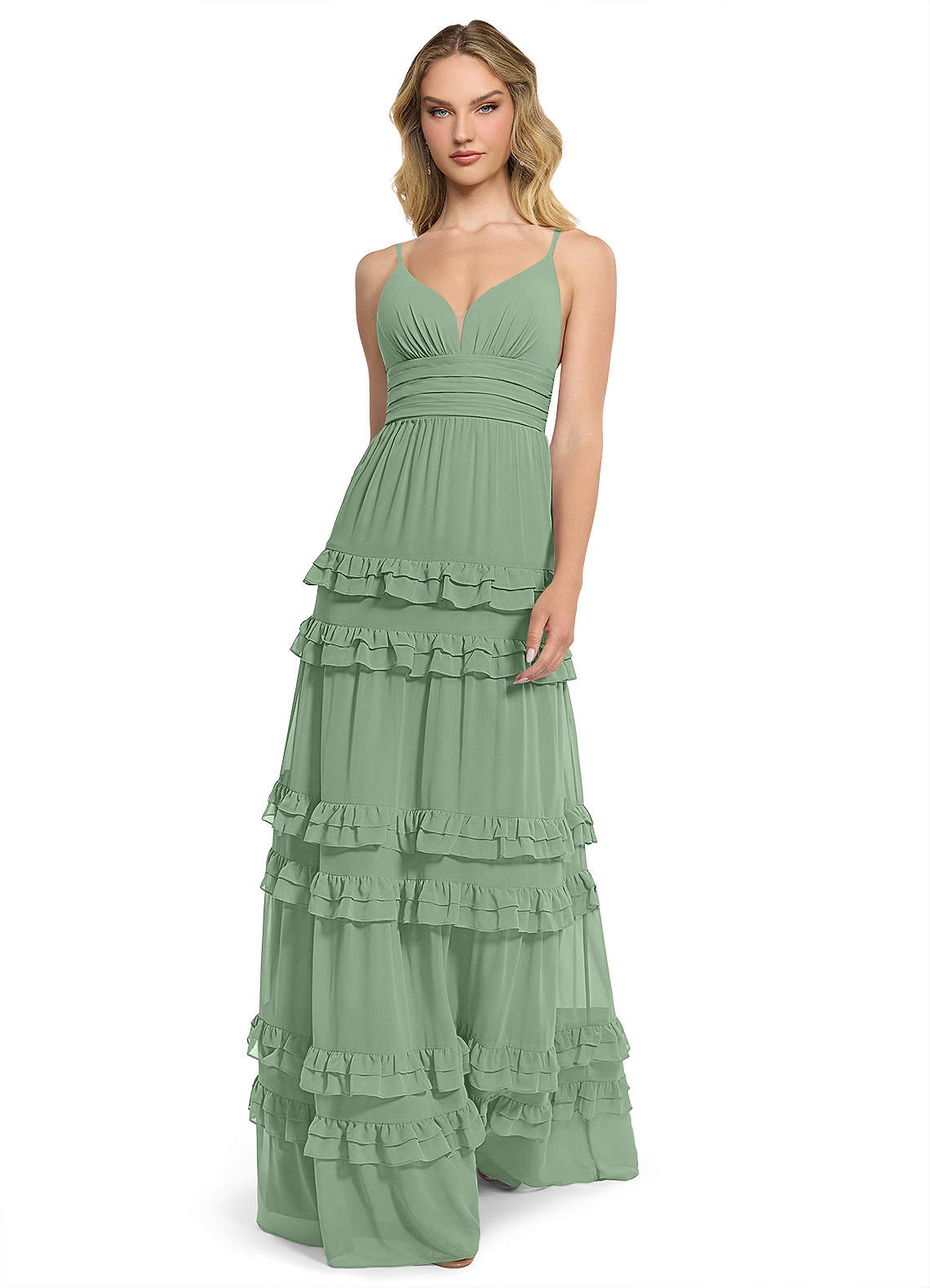 Azazie Rachel Abiti da Damigella Abito A-Line in Chiffon Matcha image1