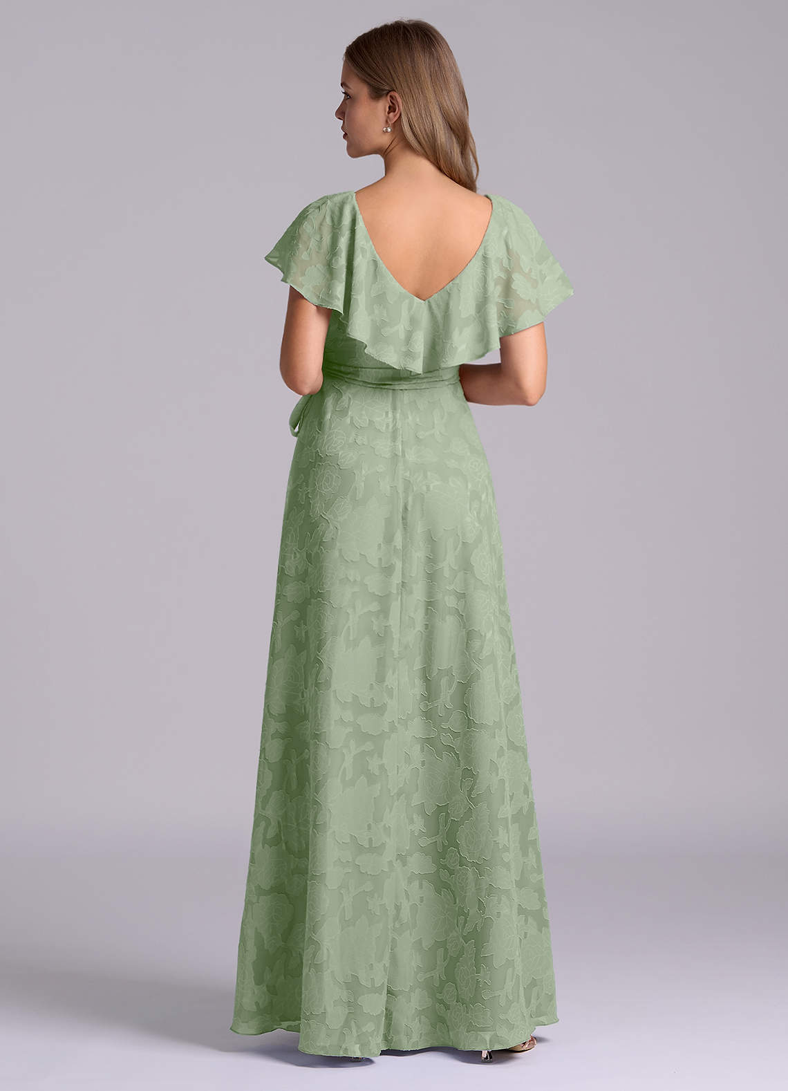 Azazie Lainey Morsiusneito Mekot A-linja taskuilla Floral Burnout Lattian pituus Pukeutua image1