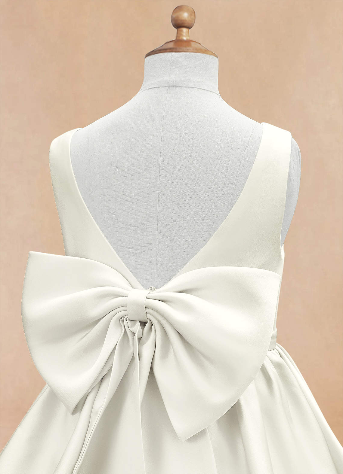Azazie Margie Flower Girl Dresses Ivory A-Line Bow Stretch Satin Dress image6
