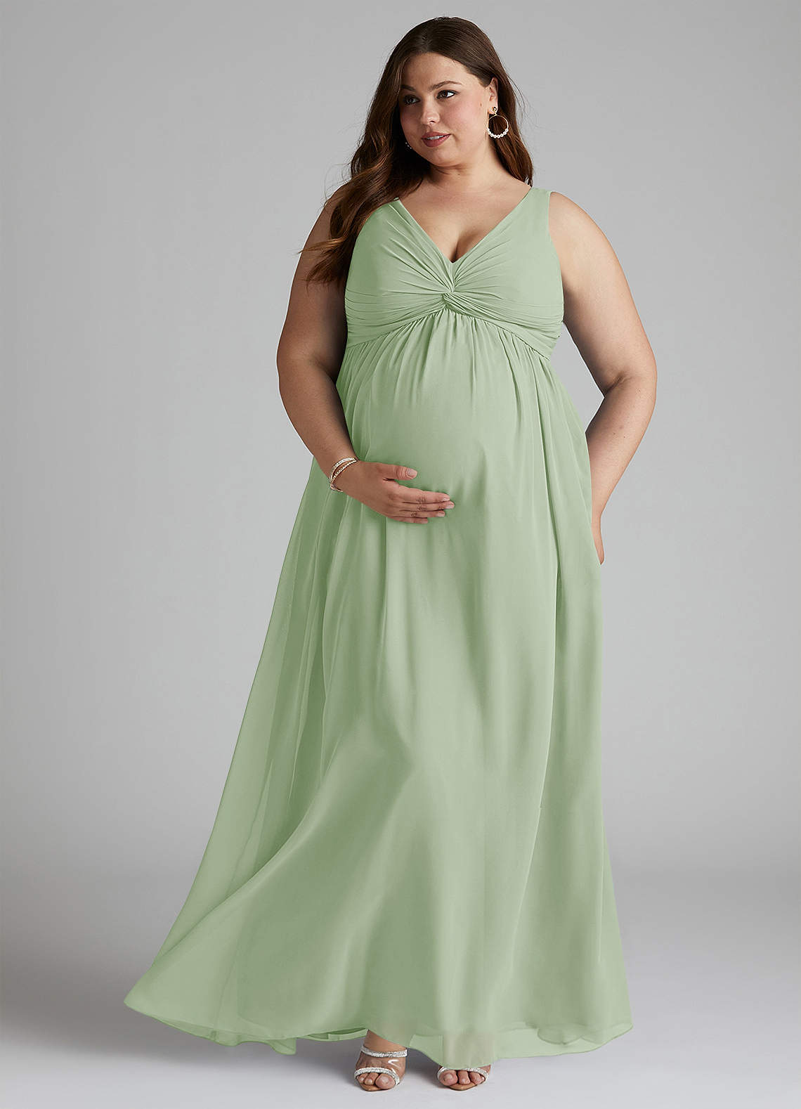 Azazie Yetta Maternity Bridesmaid Dresses A-Line V-Neck Gathered Chiffon Floor-Length Dress image6