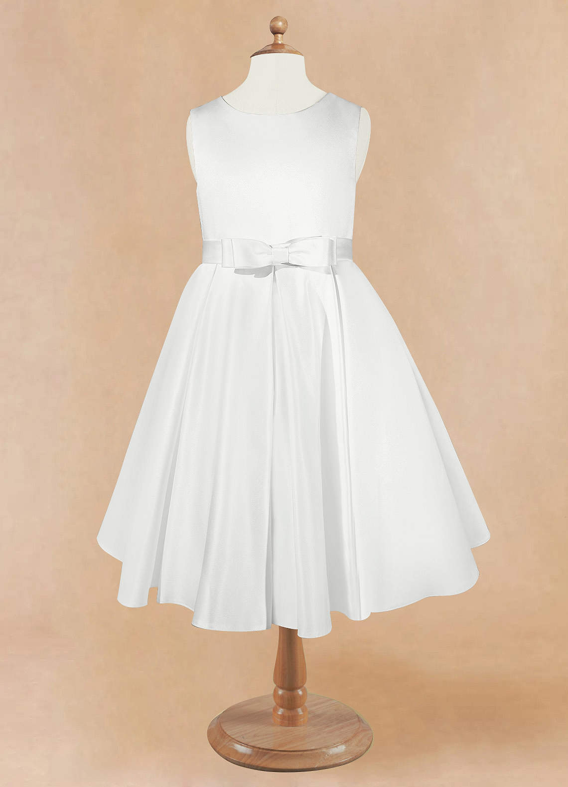 Azazie Coco Flower Girl Dresses Diamond White A-Line Bow Matte Satin Dress image2