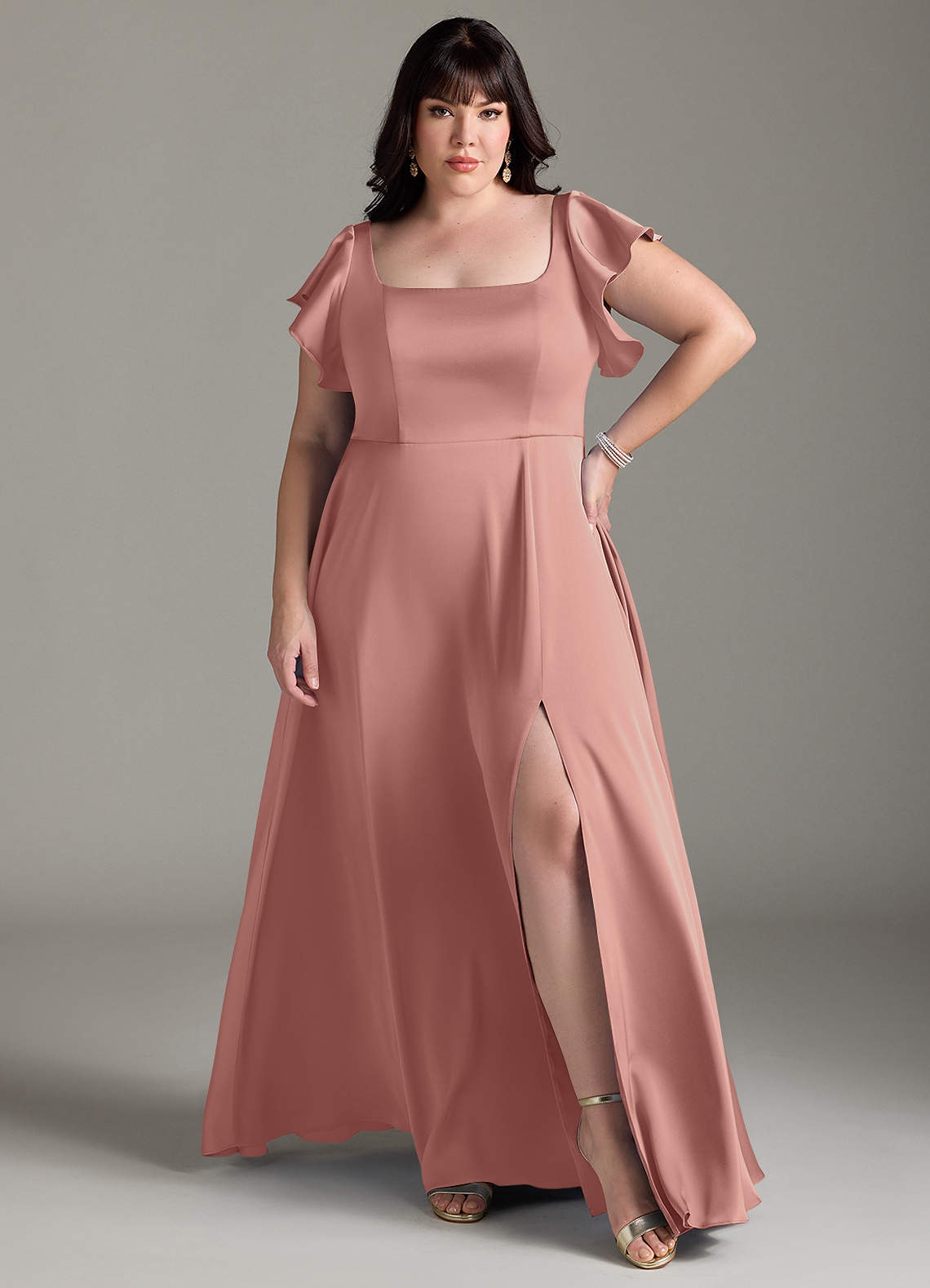 Azazie Bondi Brautjungfernkleider A-Linie Schleifen Stretch-Satin Kleid Rosettenrosa image1