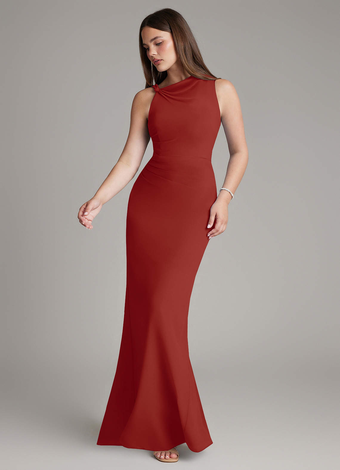 chiffon terracotta bridesmaid dress Modest Terracotta Chiffon Bridesmaid Dresses With Sleeves Lisposa
