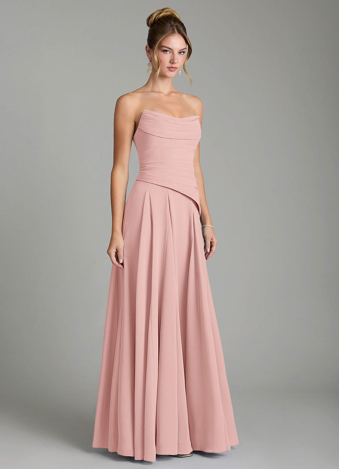 Azazie Gabriela Bridesmaid Dresses Powder Pink A-Line Corset Chiffon Dress image4