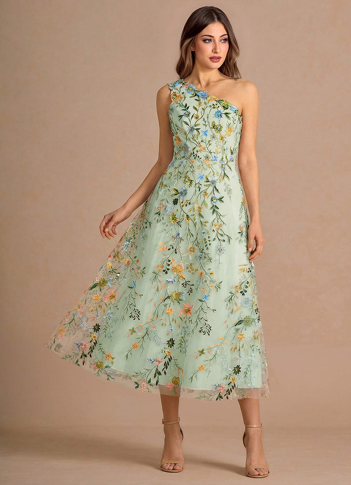 midi light green dress Azazie Sweetheart A-Line Ruffles Midi Cocktail Dresses in Light Green