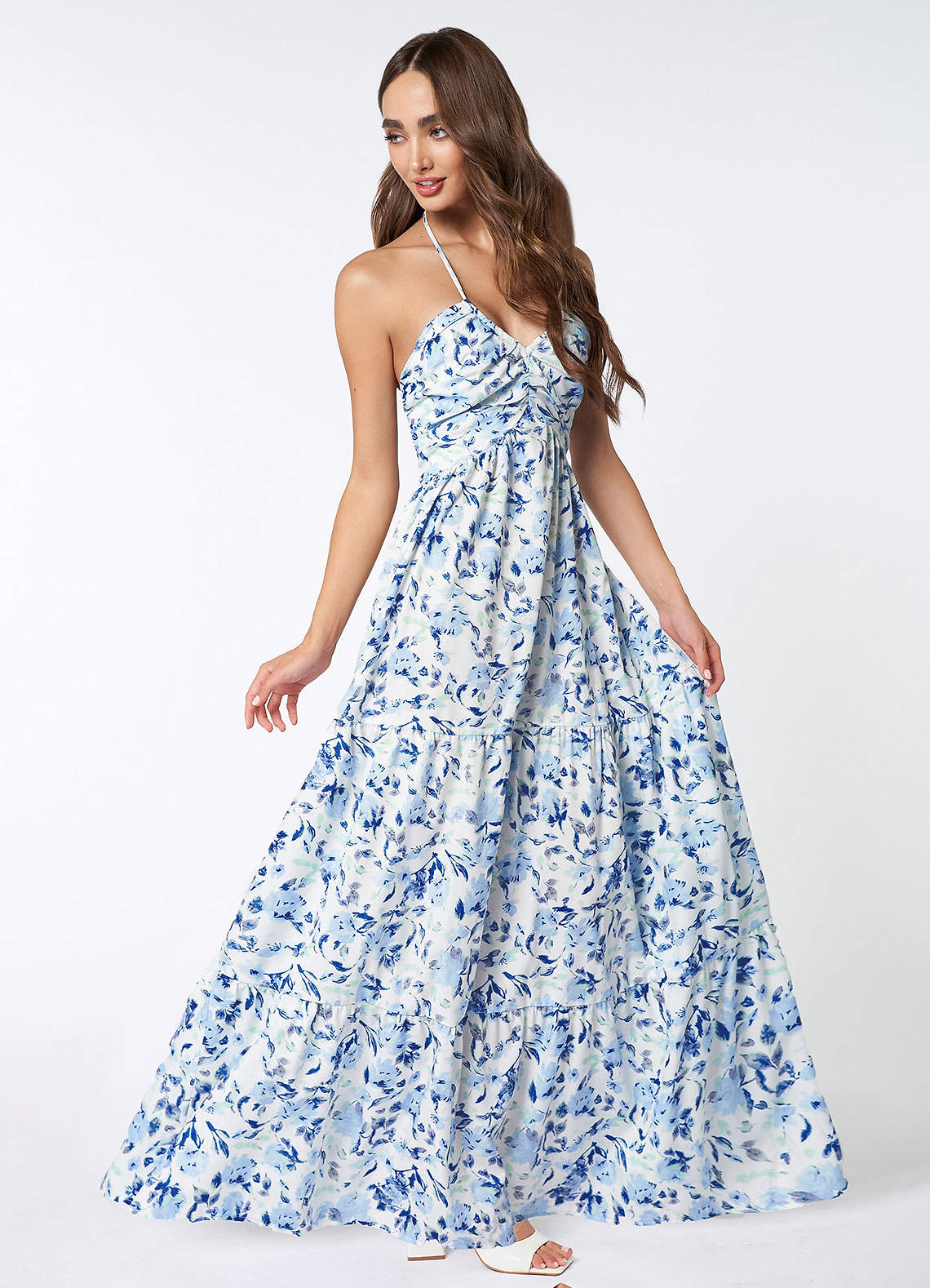 Blue Homewood Blue Floral Print Halter Neck Maxi Dress