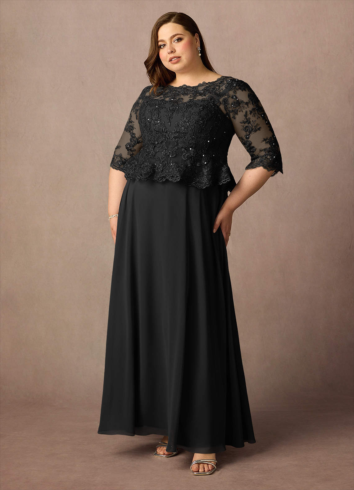 Azazie Averie vestidos de madre de la novia Vestido de Black de Gasa de Corte en A con Cuello barco Lentejuelas image9