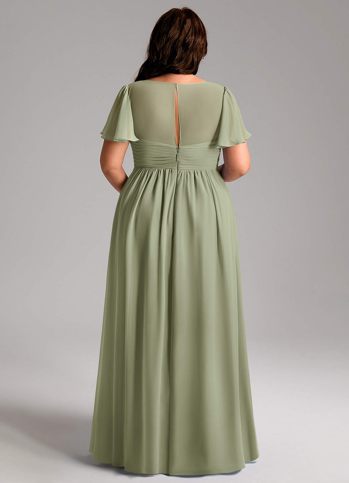 Azazie Verna Kleider zum Anprobieren zu Hause A-Linie V-Hals Gerüscht Chiffon Bodenlänge Kleid image11