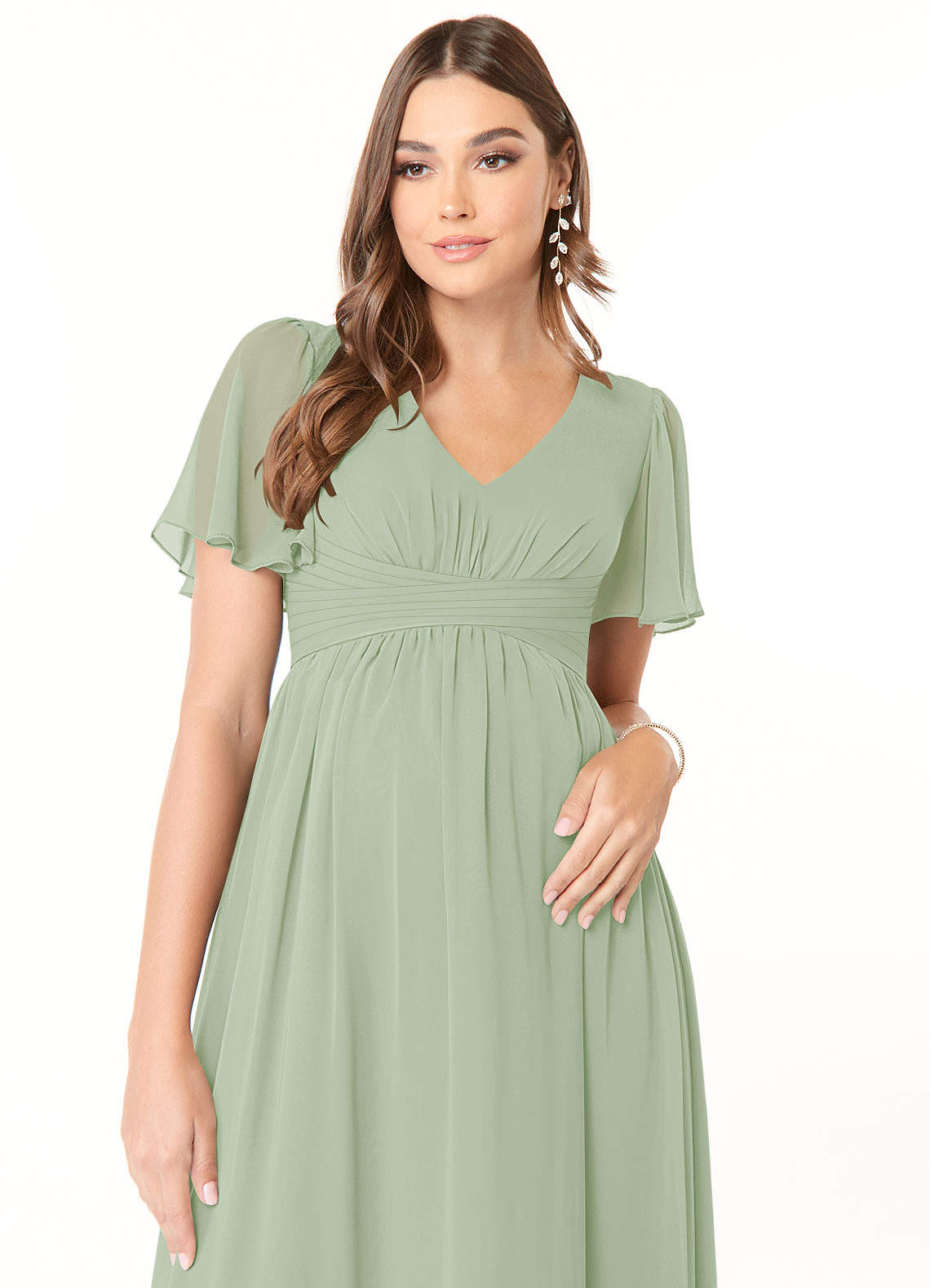 Azazie Verna Vestidos de dama de honra para maternidade Vestir Linha A Ruched Comprimento do chão Chiffon image4