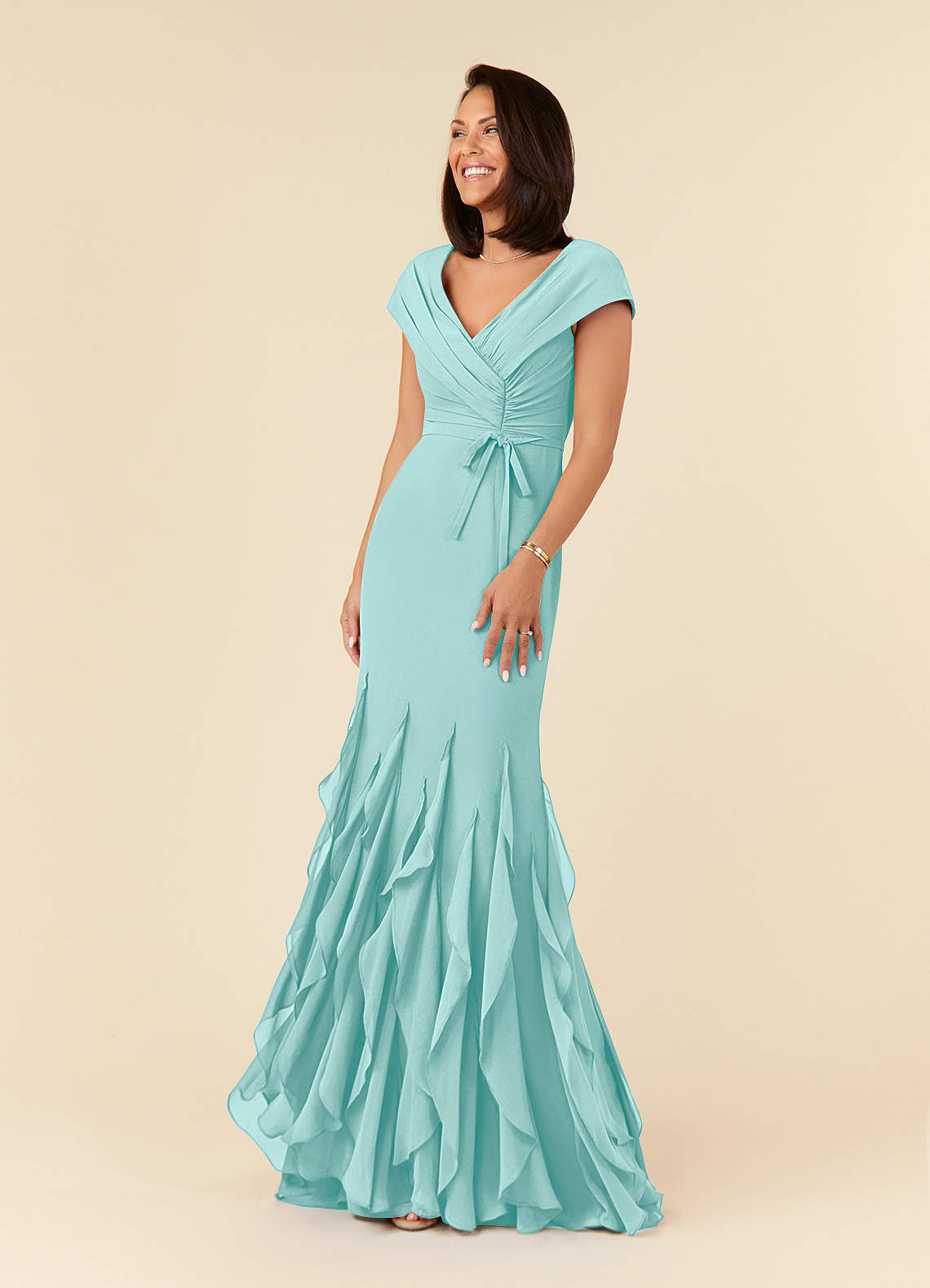 Azazie Bailora Mother of the Bride Dresses Aqua Mermaid Ruched Chiffon Dress image1