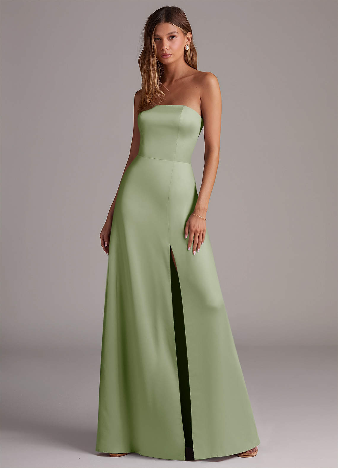 Azazie Wren Bridesmaid Dresses Dusty Sage A-Line Strapless Stretch Satin Convertible Dress image1