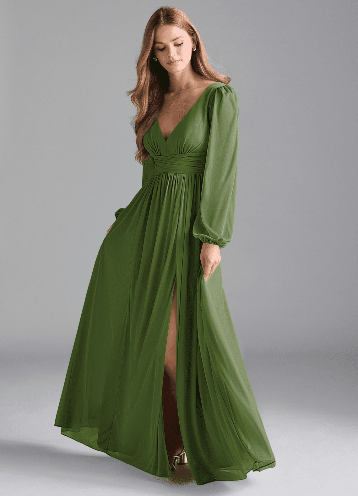 Azazie Norah Robes de demoiselle d'honneur Robe Trapèze en Maille Olive image1