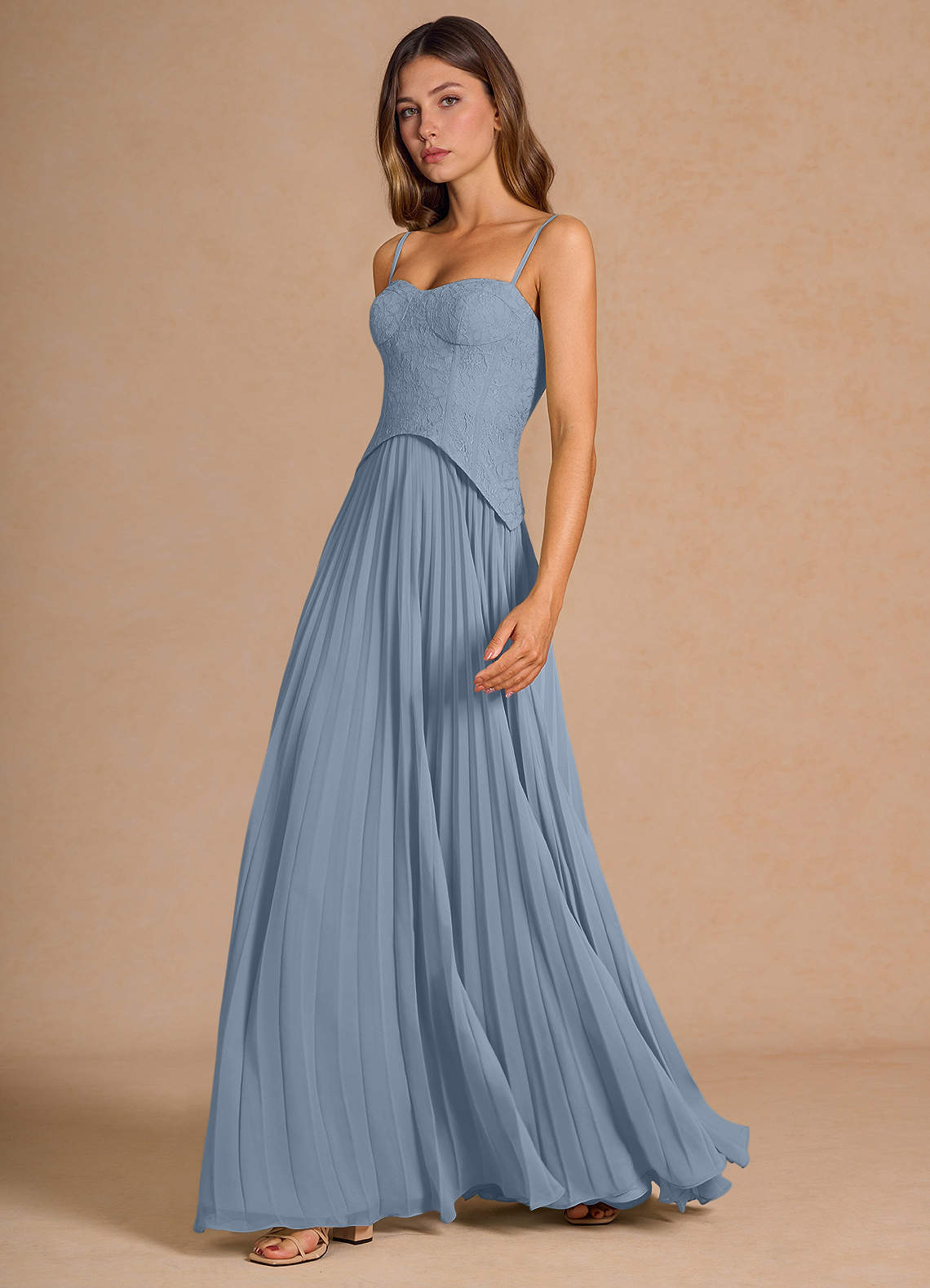 knee length dresses for ladies Sky Blue Sweetheart Cutout Satin Mermaid Long Formal Dress with Slit main image 0