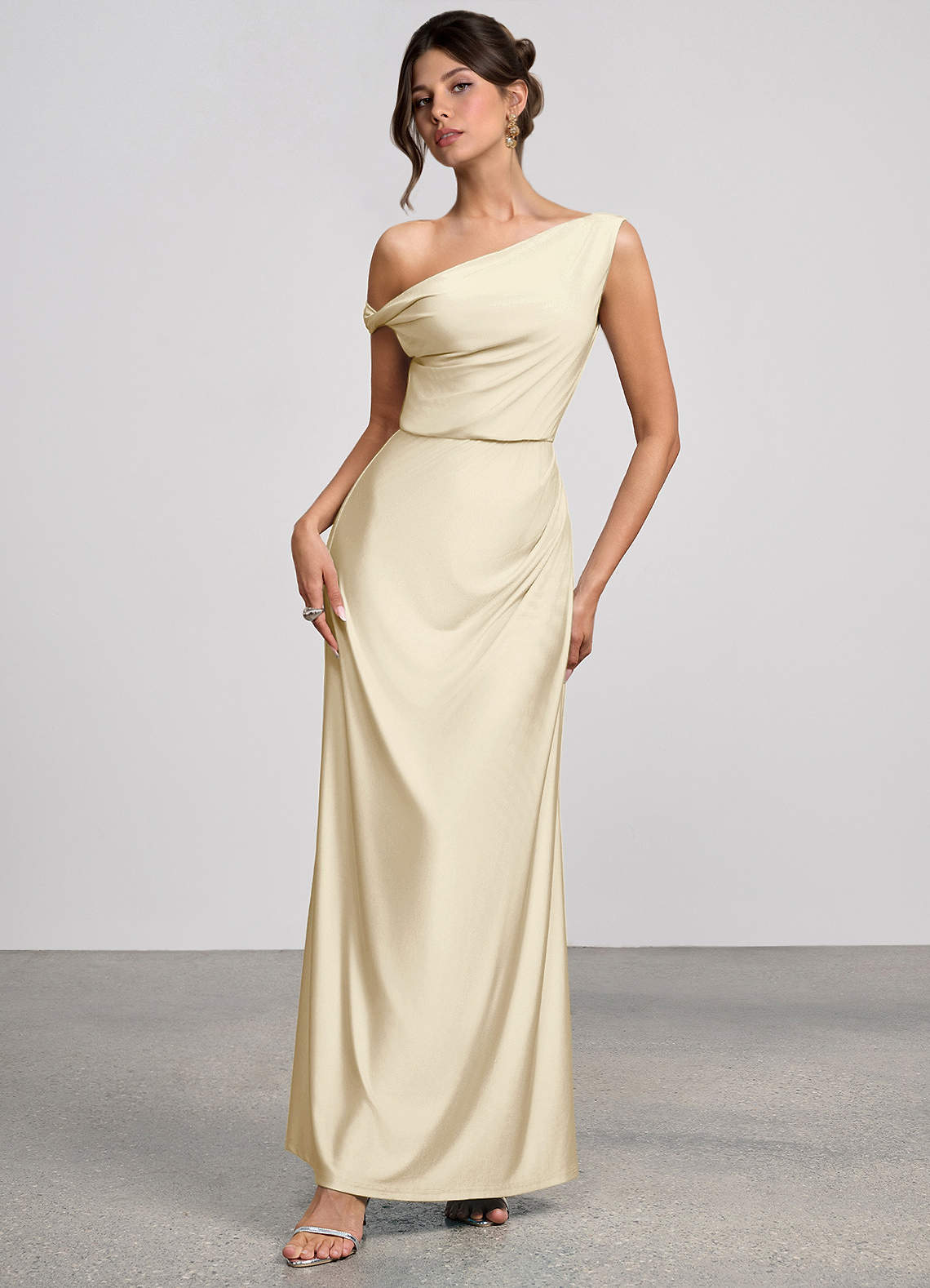 champagne maxi dress bridesmaid Oasis Women's Corsage One Shoulder Maxi Bridesmaid Dress in Champagne | Size: 10