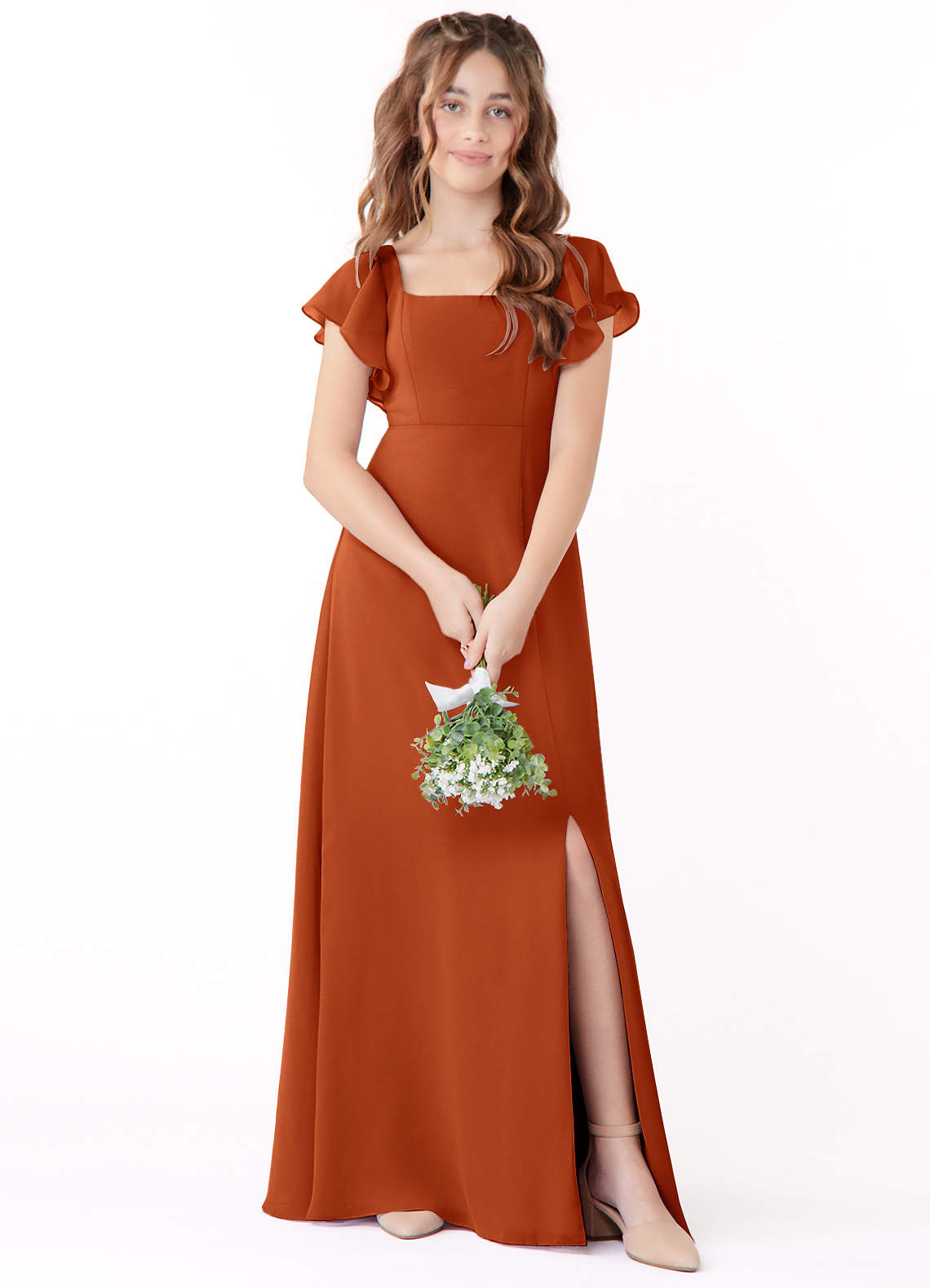 burnt orange junior bridesmaid dresses Halter Floor-Length Chiffon Junior Bridesmaid Dress, Burnt_Orange