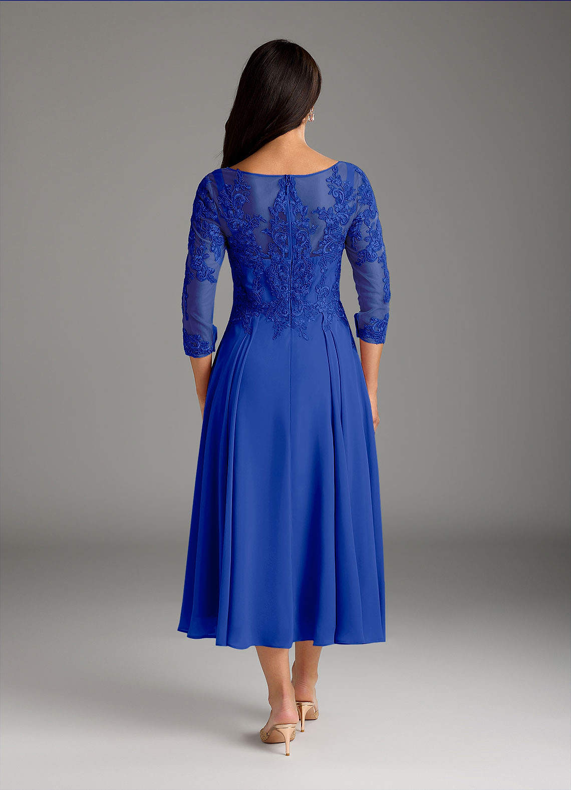 Azazie Marge Mother of the Bride Dresses Royal Blue A-Line Scoop Lace Chiffon Dress image2
