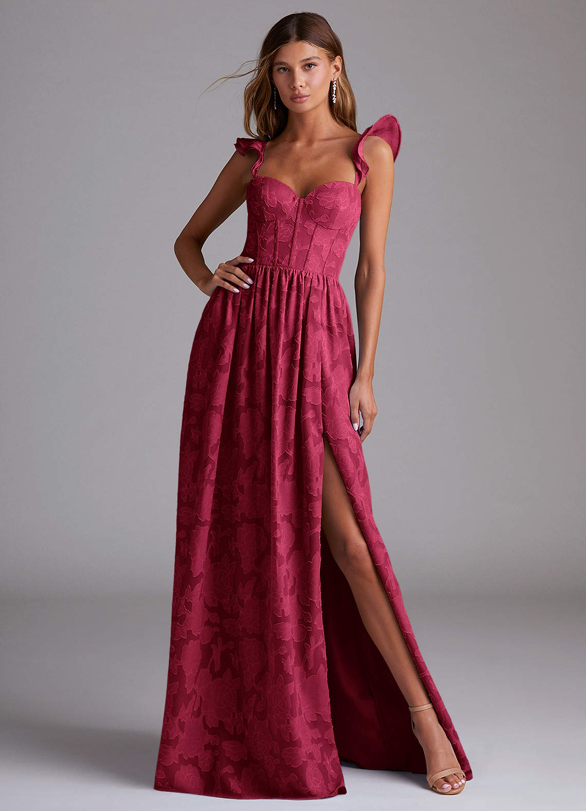 Azazie Denisse Burgundy Floral Burnout Bridesmaid Dresses | Azazie Azazie Denisse Burgundy Floral Burnout Bridesmaid Dresses | Azazie