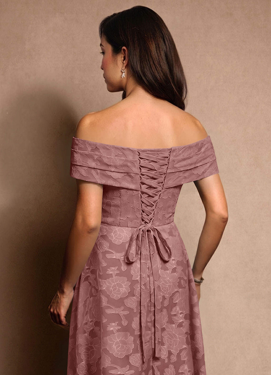 Azazie New Britain vestidos de madre de la novia Vestido de Rosa Polvorienta de Devorado Floral de Corte en A con Plisado image6