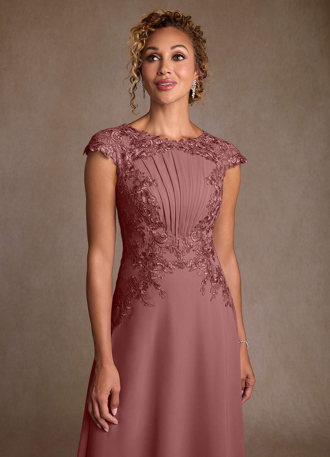 Azazie Christi Mother of the Bride Dresses Desert Rose A-Line Lace Chiffon Dress image4