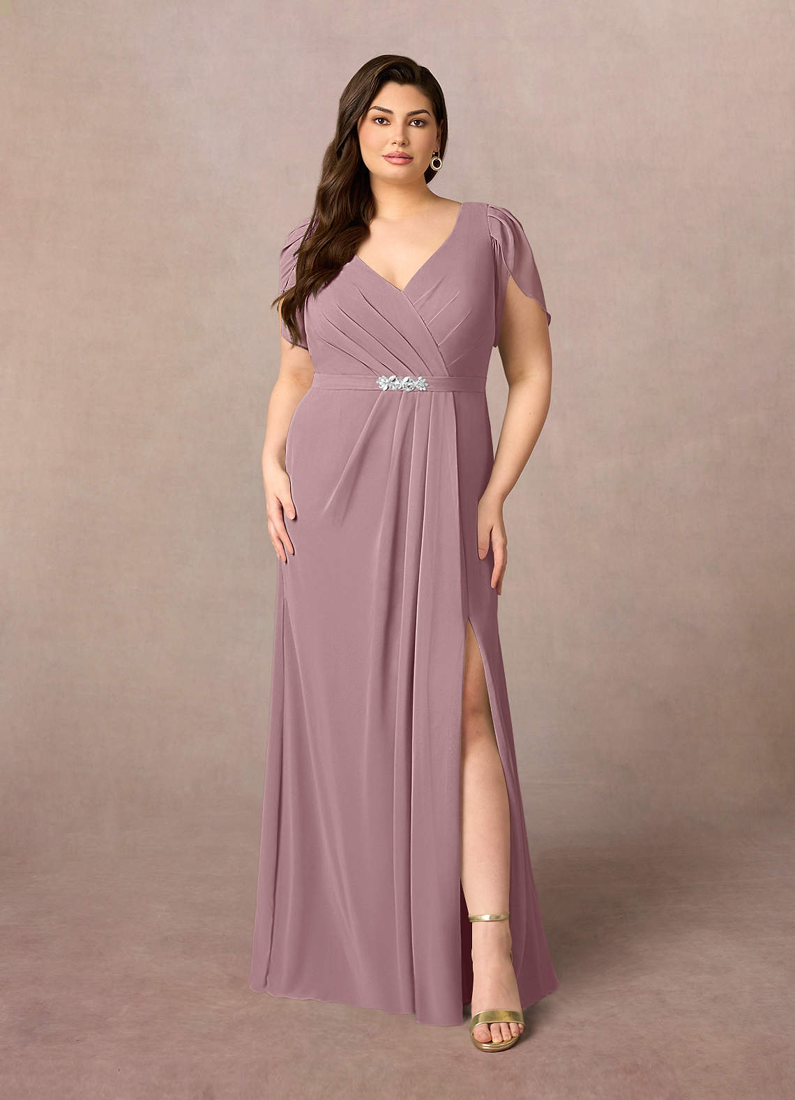 Azazie Marianne Mother of the Bride Dresses Dusty Rose Sheath V-Neck Pleated Chiffon Dress image1