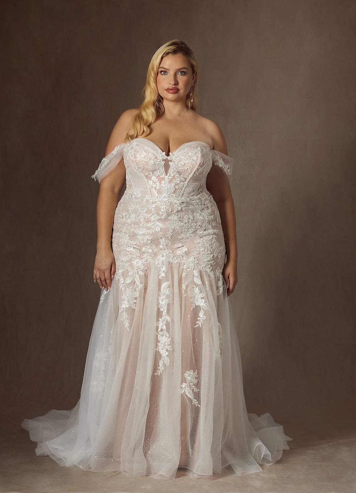 Azazie Leilani At-home Try On Dresses Diamond White Nude Mermaid Sequins Tulle Dress image11