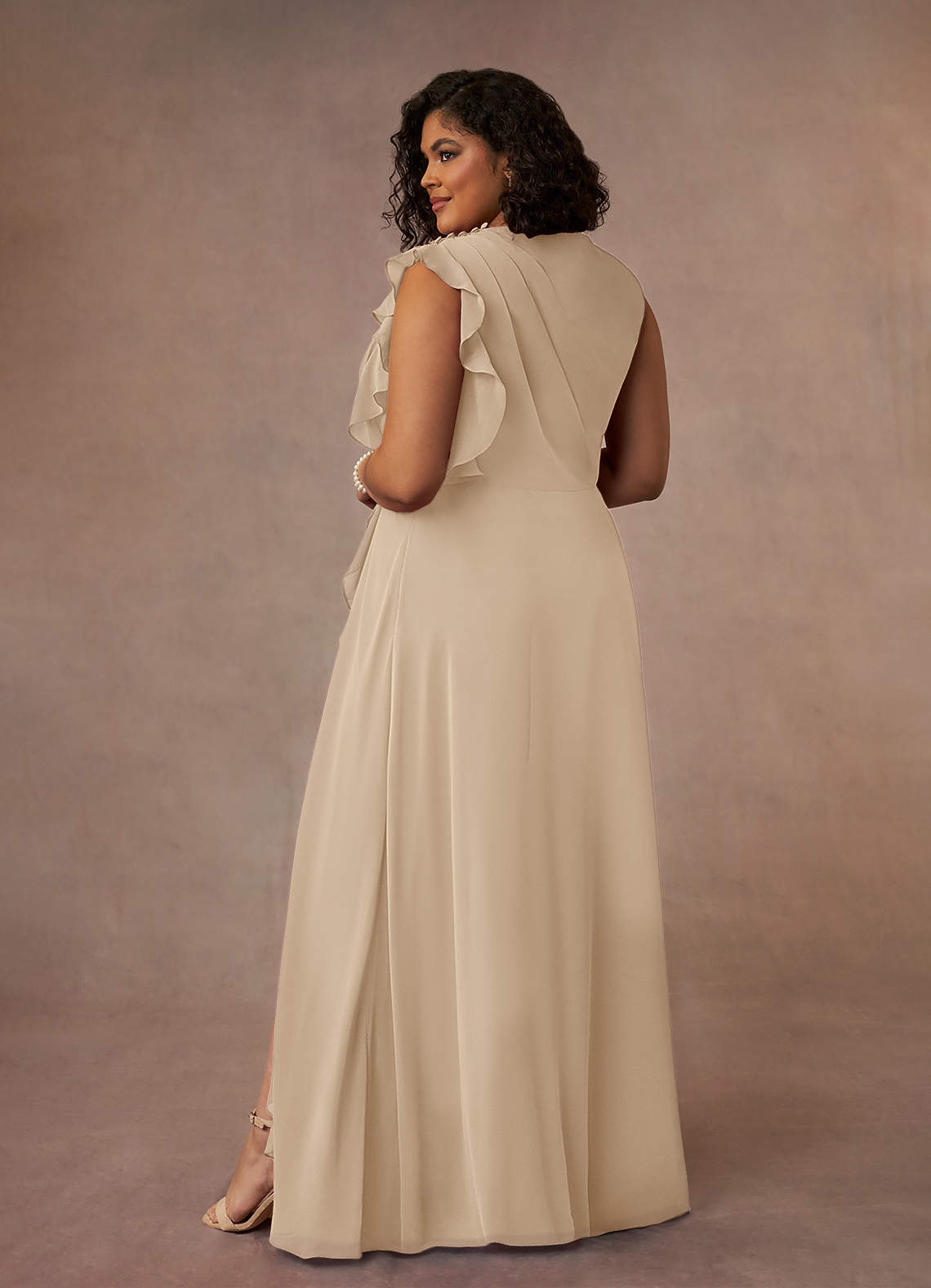 Azazie Narine Mother of the Bride Dresses Champagne A-Line High Neckline Pleated Chiffon Dress image16