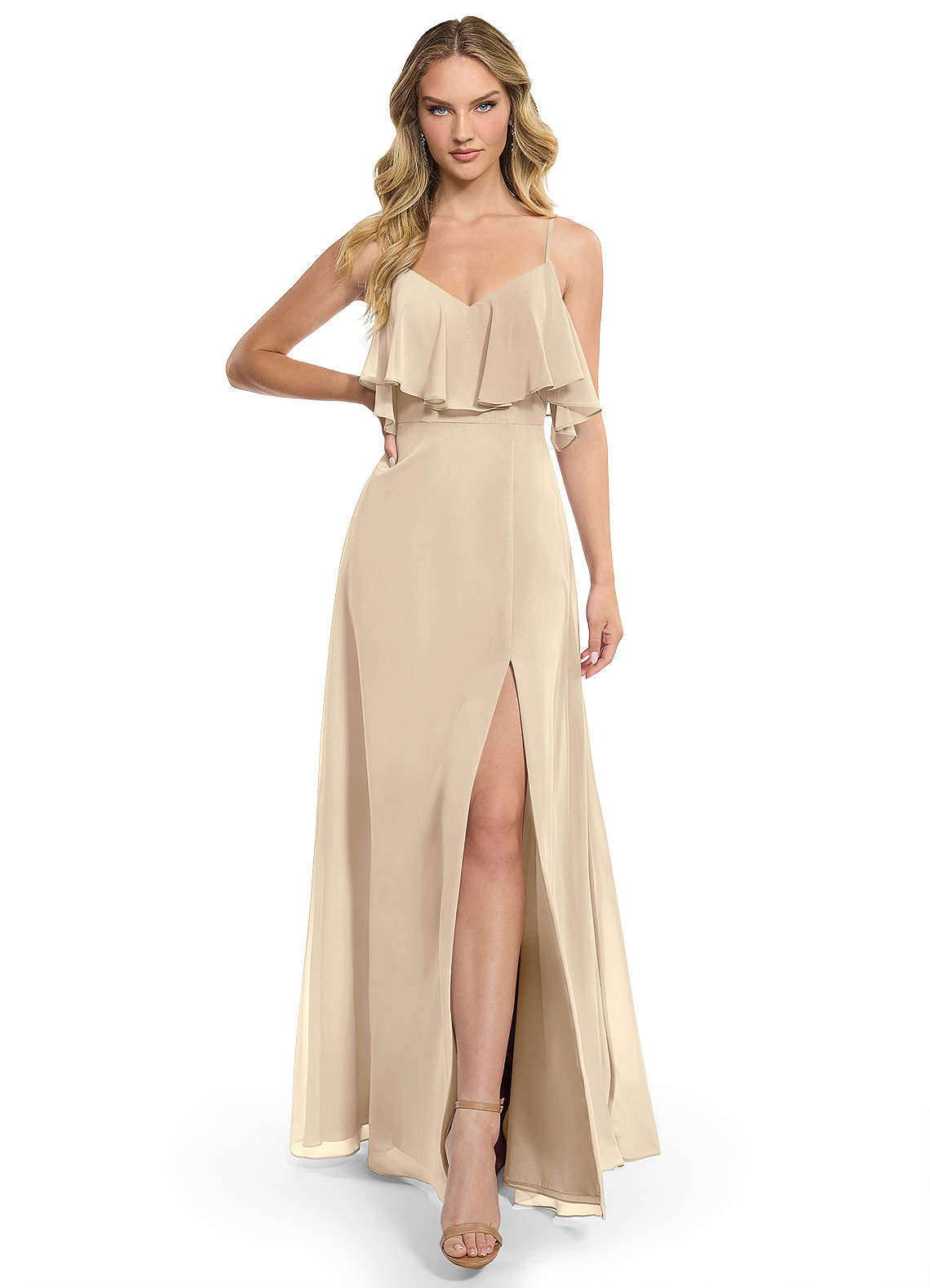 Azazie Jean Bridesmaid Dresses Champagne A-Line Chiffon Convertible Dress image1