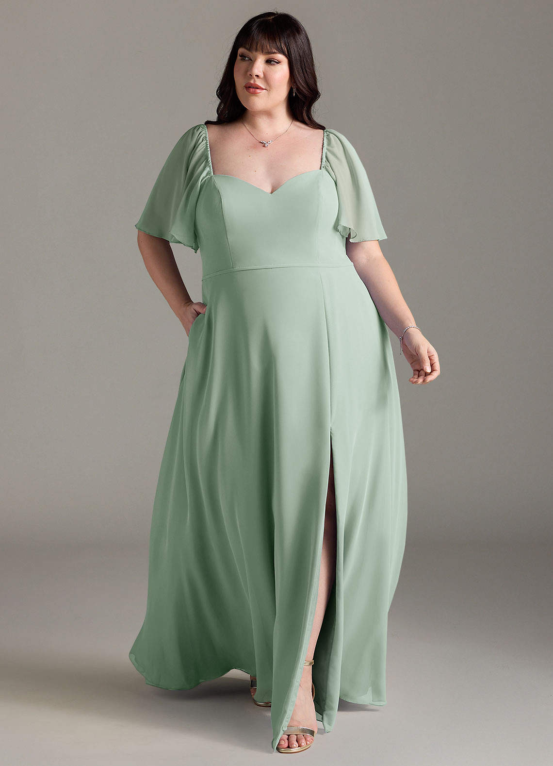 Azazie Chloe Bridesmaid Dresses Agave A-Line Sweetheart Neckline Chiffon Dress image1