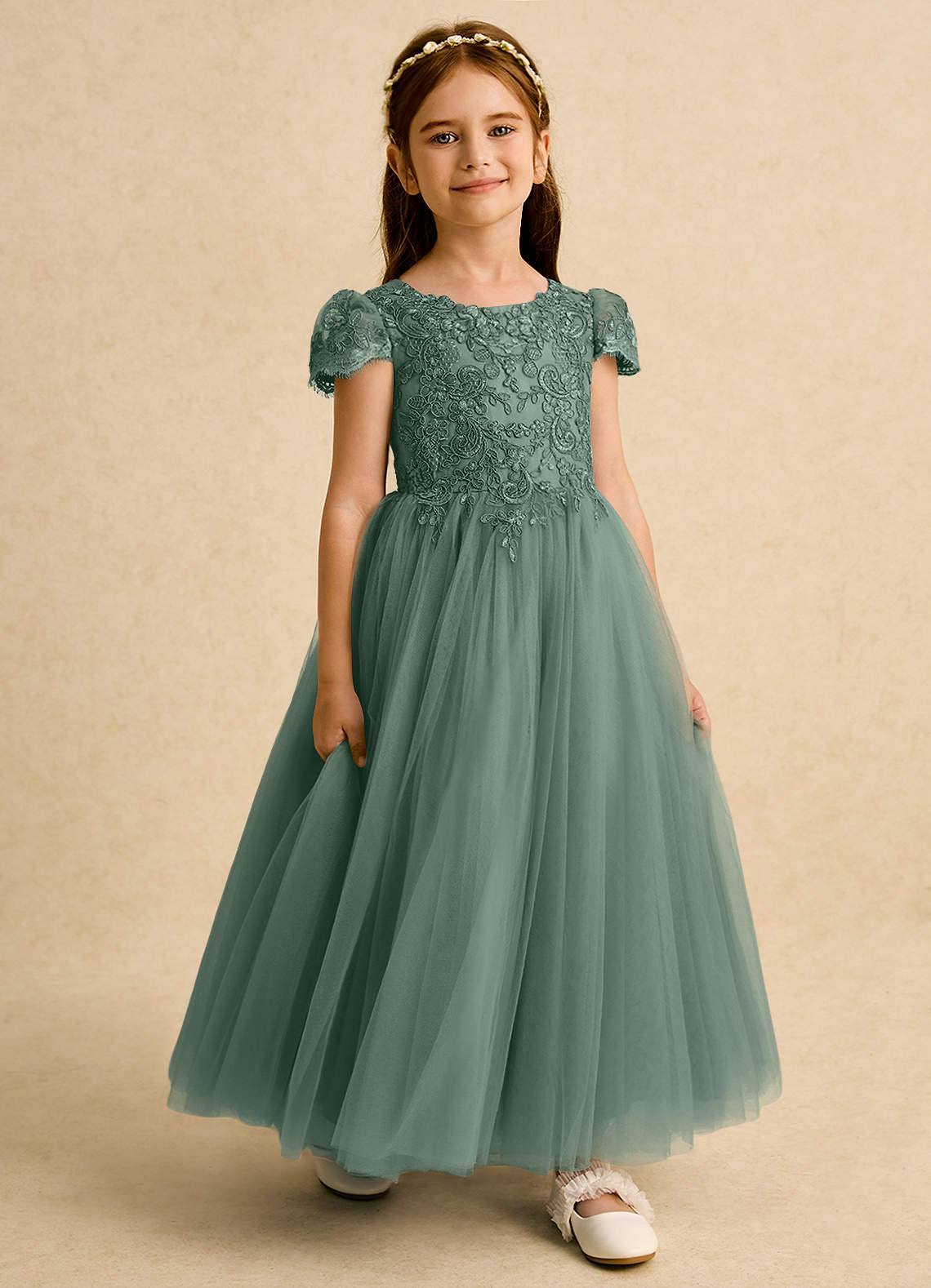 Azazie Puff Flower Girl Klänningar Klä Balklänning i Tyll Spets image5
