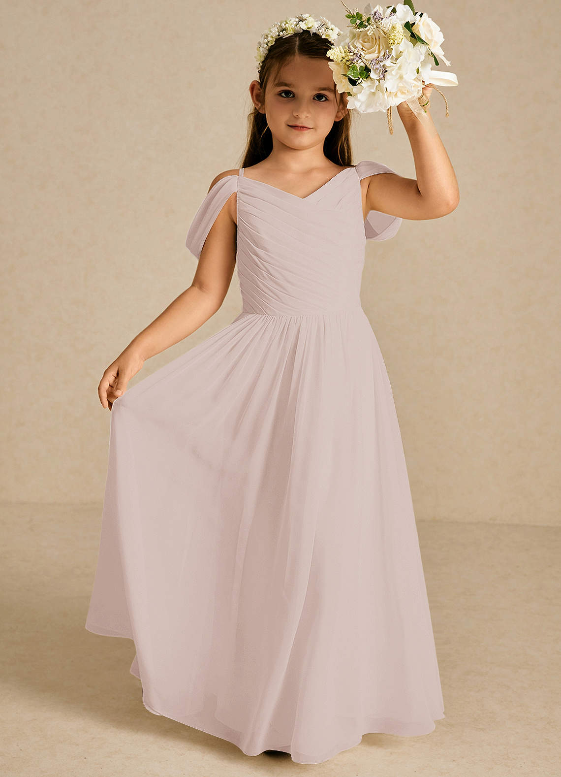 Azazie Chelle vestidos de niña de las flores Vestido de Pétalo De Rosa de Gasa de Corte En A con Plisado image1