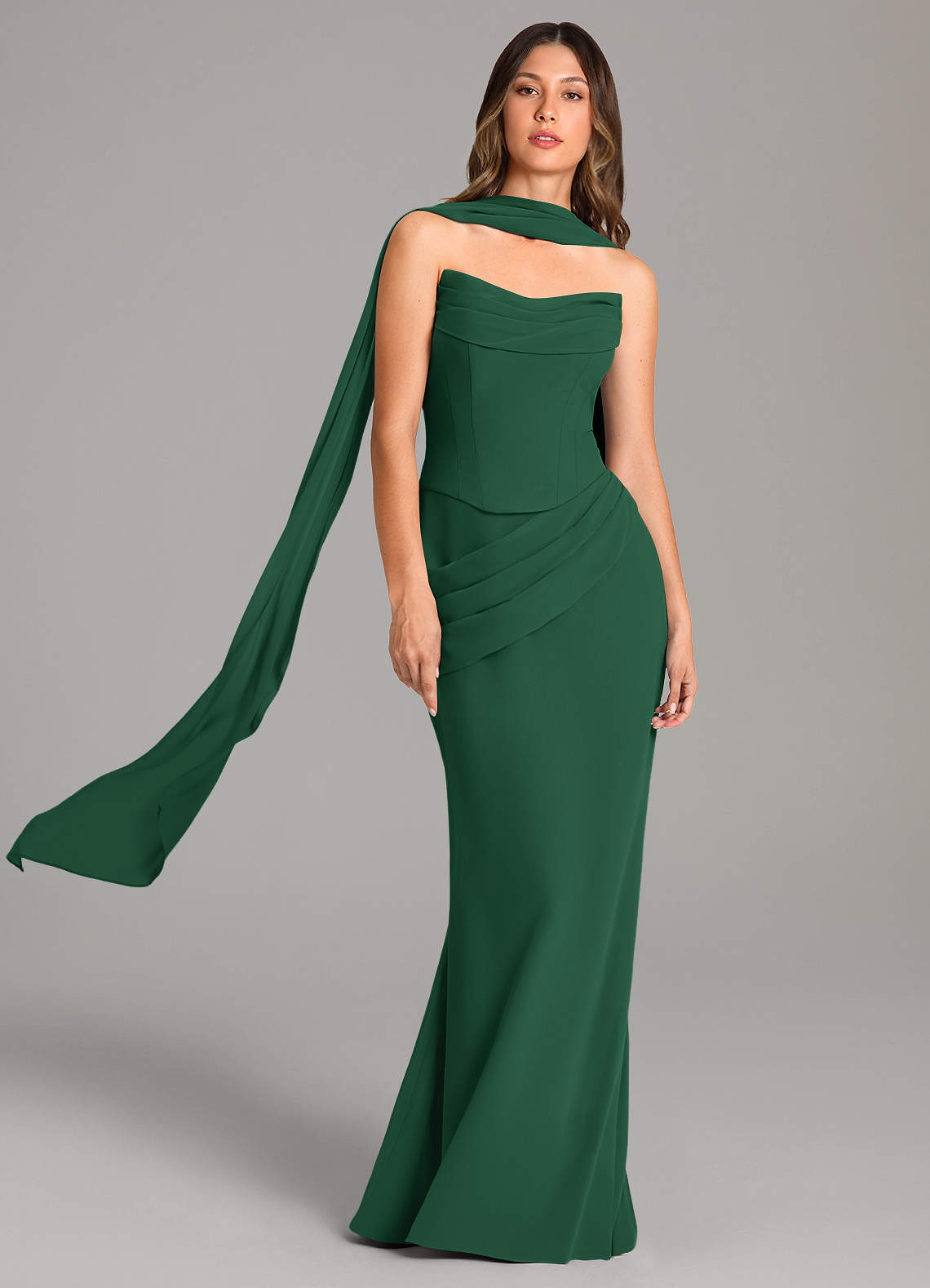 Azazie Sorrel Bridesmaid Dresses Dark Green Mermaid Corset Chiffon Dress image1