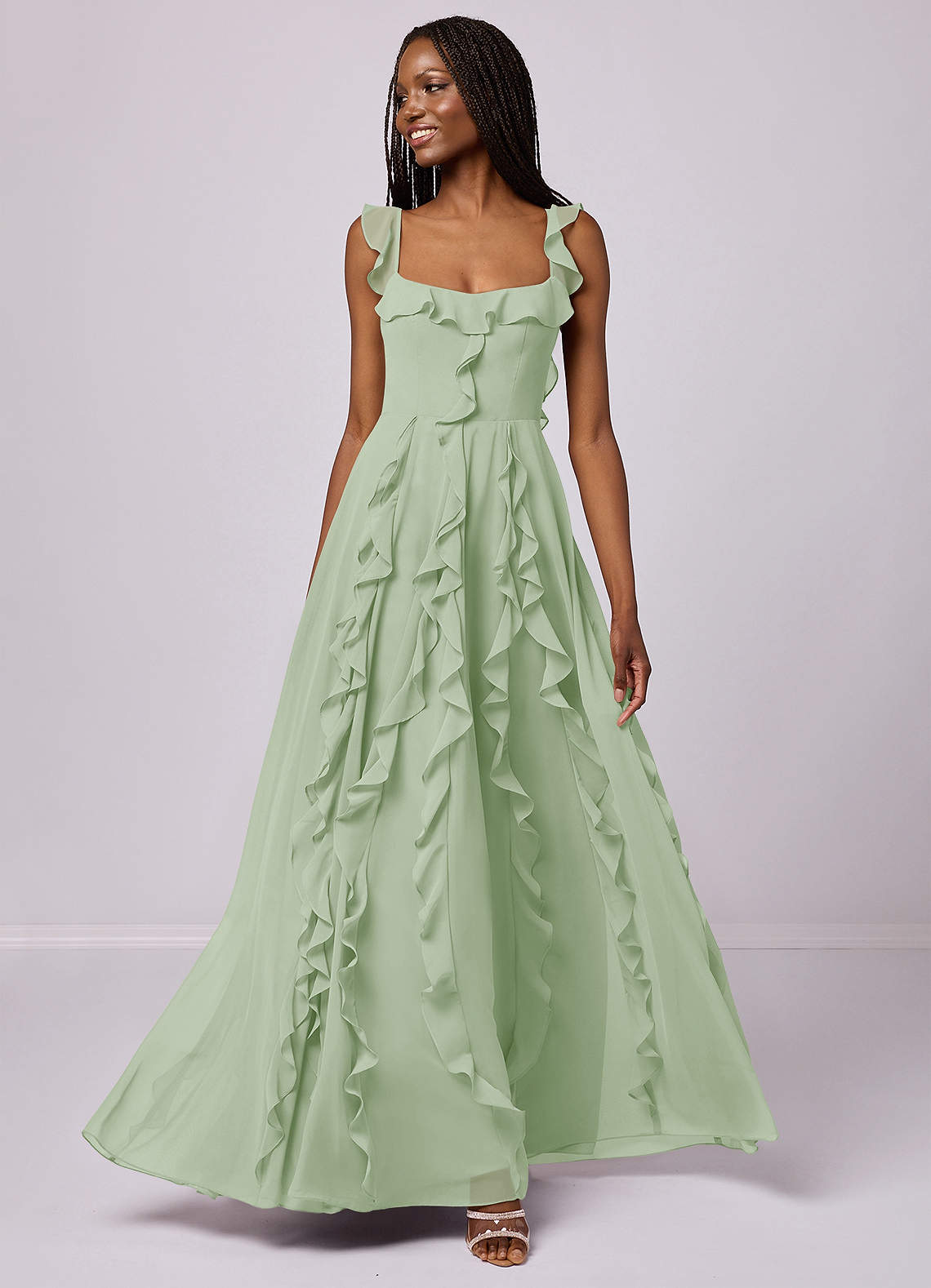 Barbie ♥ Azazie Bridesmaid Dresses Dusty Sage A-Line with Pockets Chiffon Dress image1