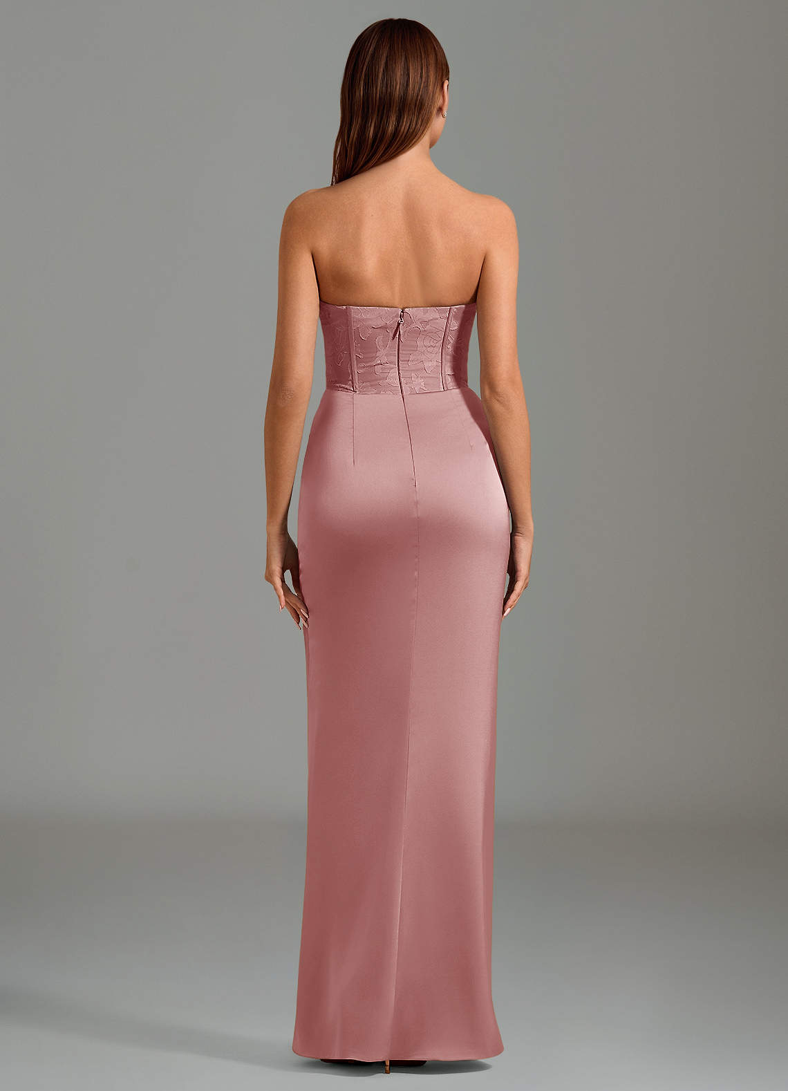 Azazie Emilia Brautjungfernkleider Meerjungfrau-Linie Schulterfrei Stretch-Satin Kleid Altrosa image1