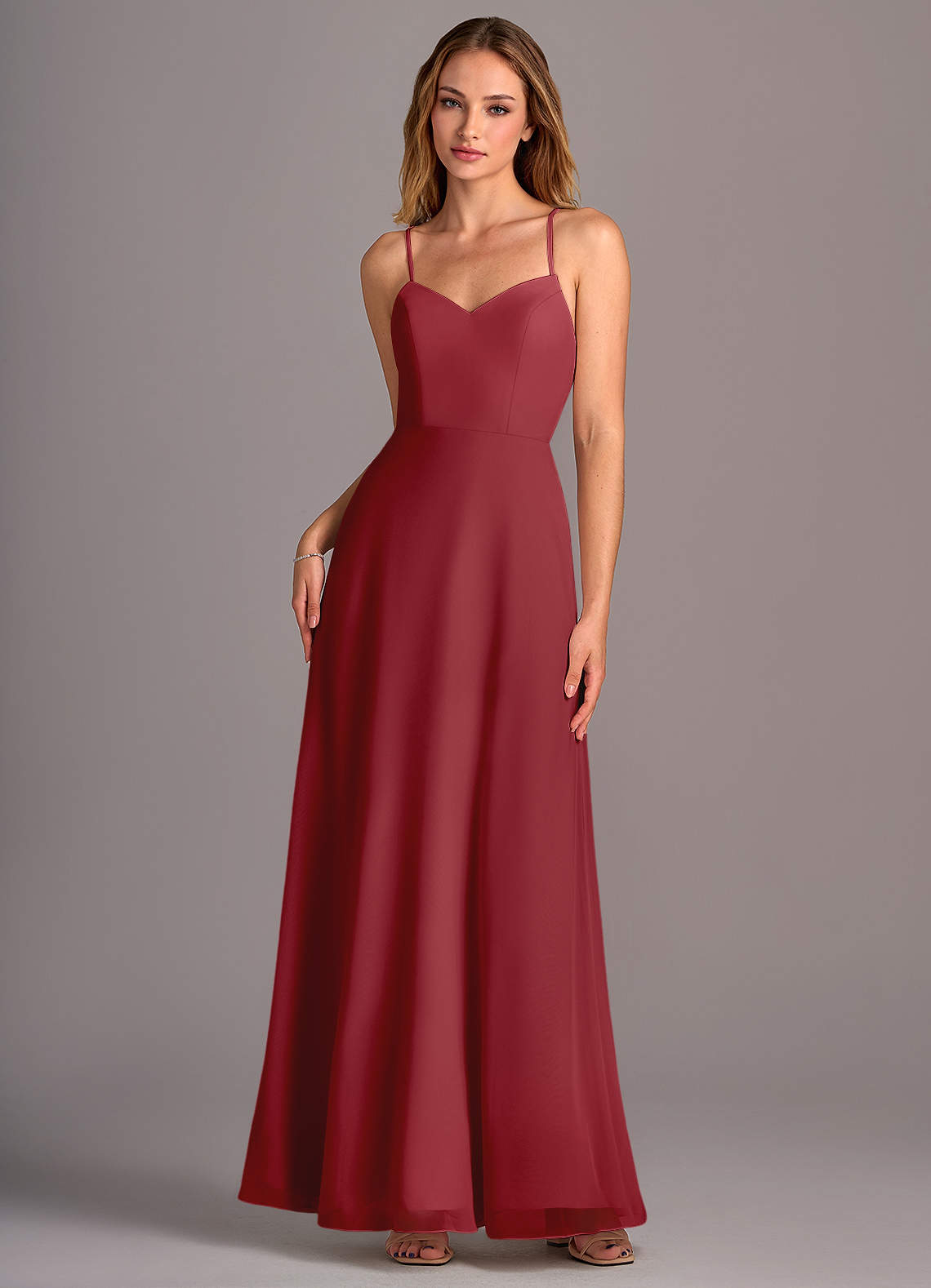 Azazie Mei Brautjungfernkleider A-Linie Chiffon Kleid Granatapfelrot image1