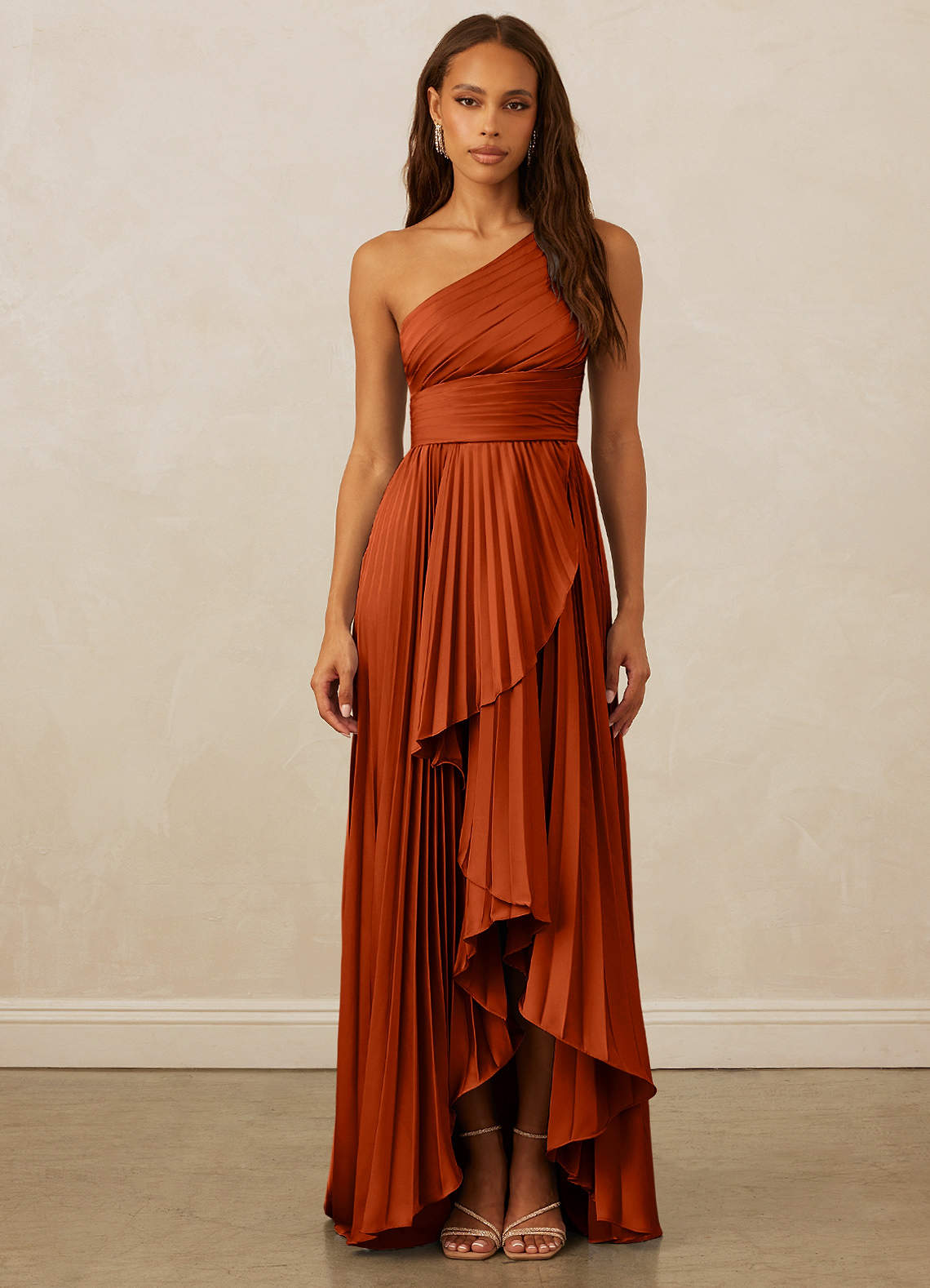 Christian Siriano Bridal for Azazie 1008 Bridesmaid Dresses Paprika A-Line One Shoulder Stretch Satin Dress image1