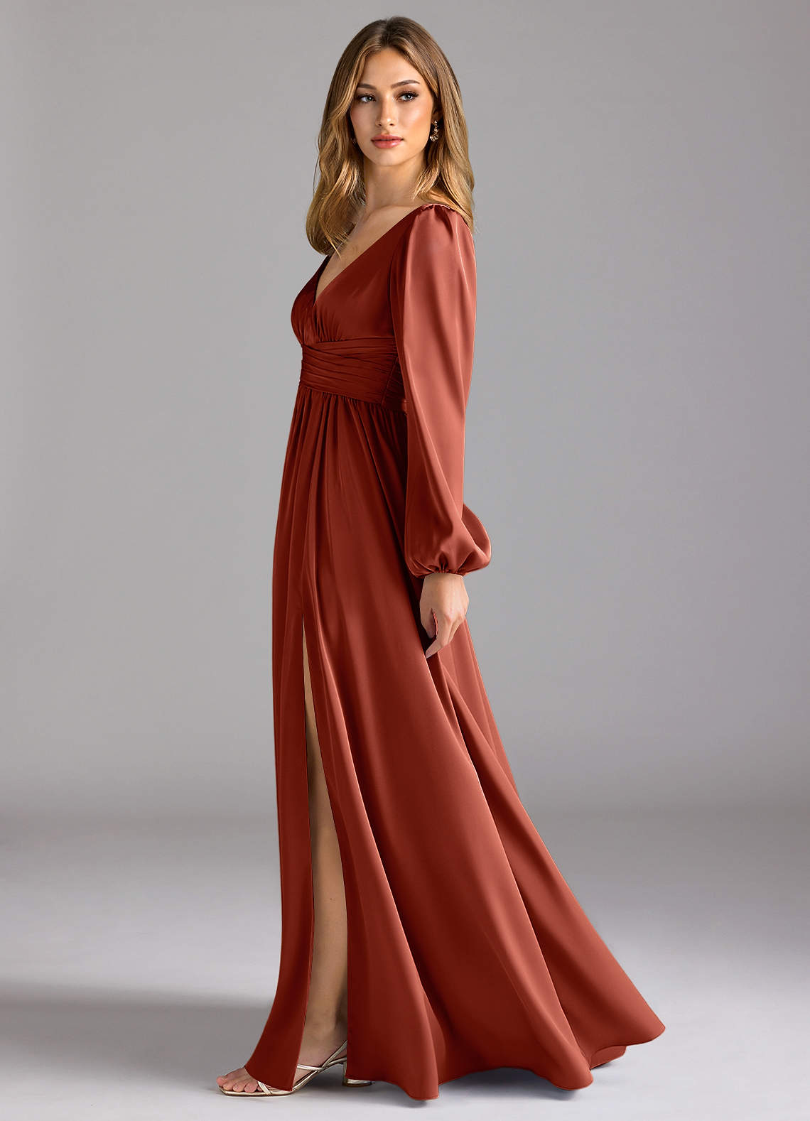 green emerald velvet dress Terracotta Mother of Bride Dress A Line V Neck 3/4 Illusion Sleeves Appliqued Chiffon Floor Length Mother of The Bride Dresses main image 1