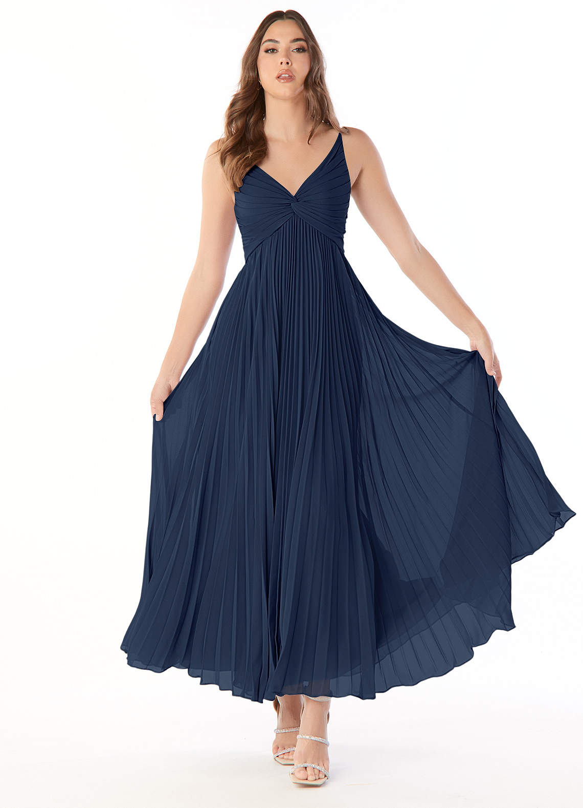 Navy High Neck Chiffon Maxi Dress