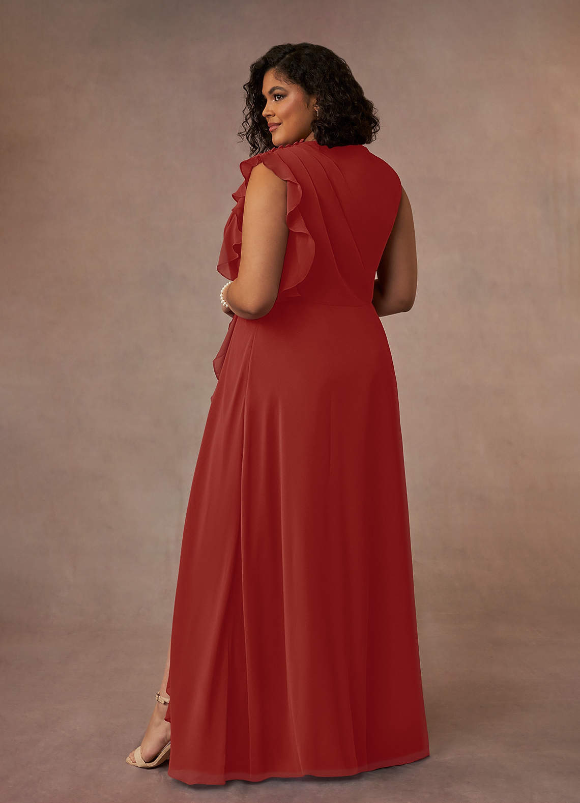 Azazie Narine Terracotta A-Line High Neckline Pleated Chiffon