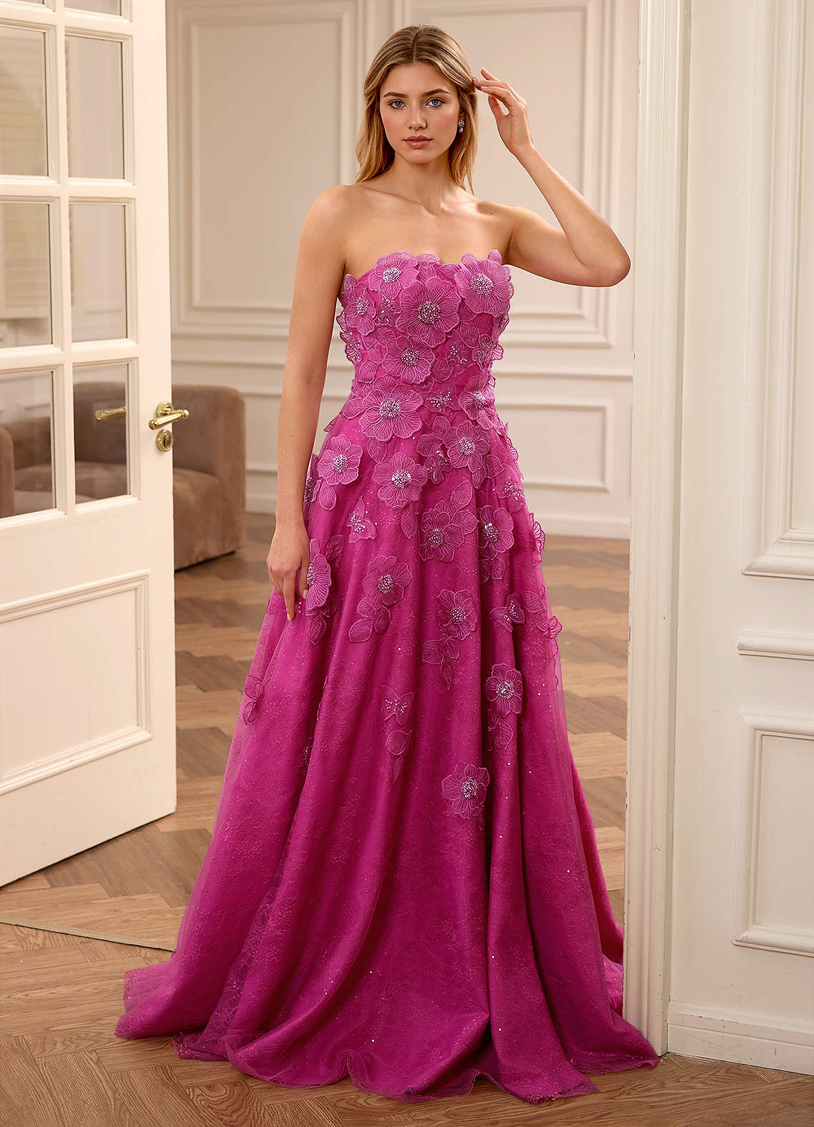 Adelaide Rose Floral A-line Rhinestone Embroidery Sweetheart Neckline Prom  Dress | Azazie