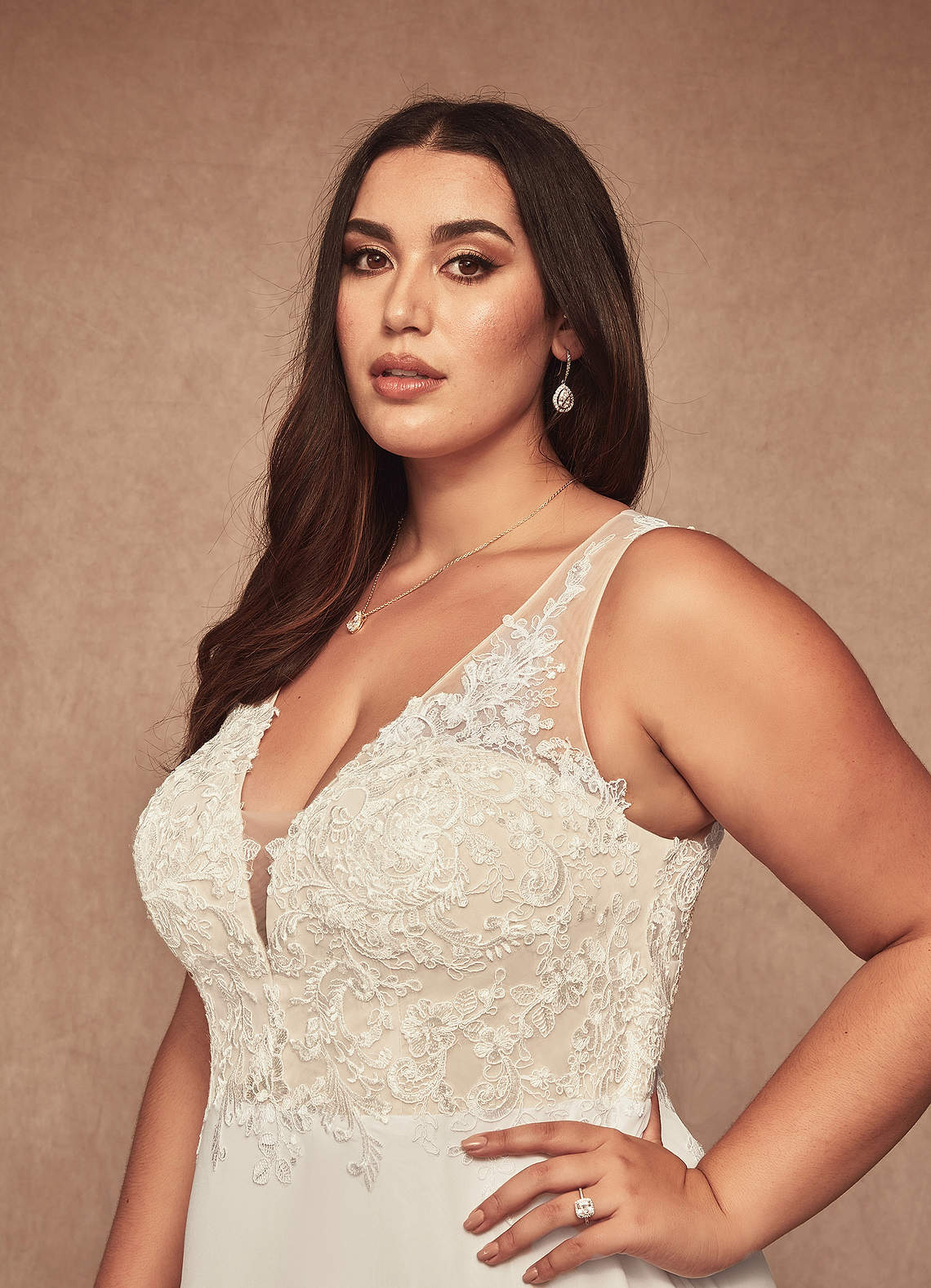 Azazie Trixie Abiti da Sposa Abito A-Line in Chiffon Lustrini Bianco Diamante Champagne image13
