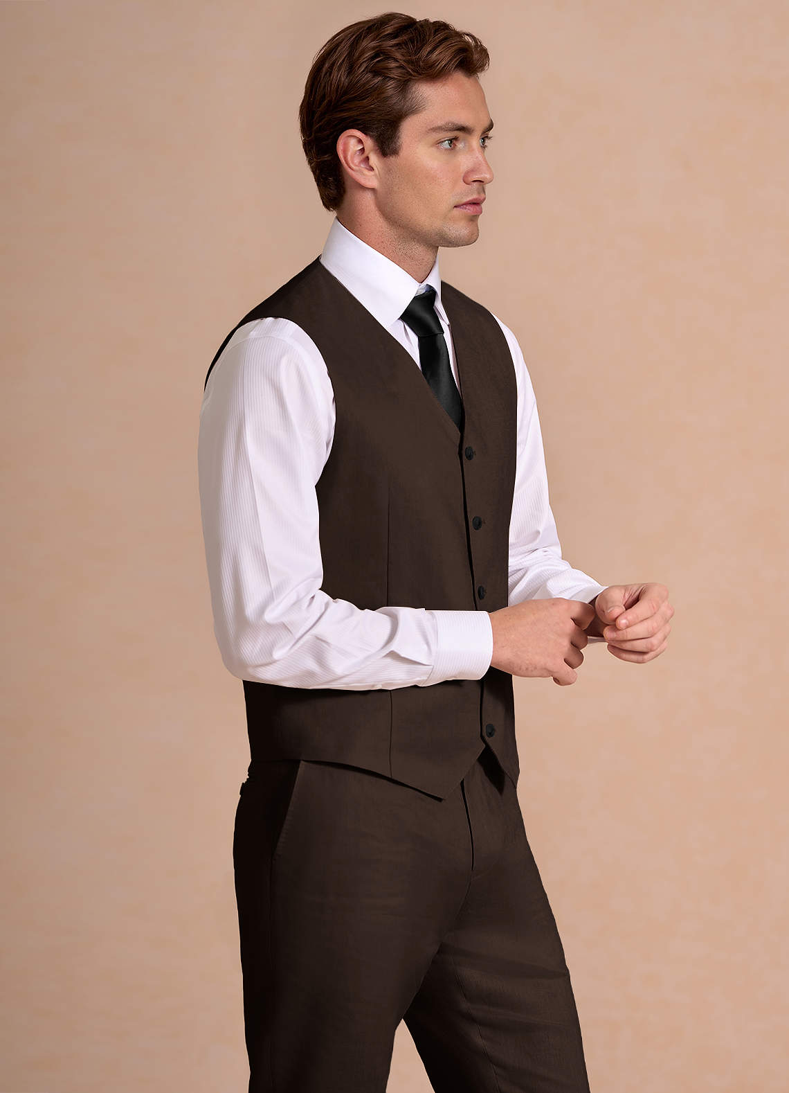 front Wesley Dark Brown Linen Blend Suit Vest