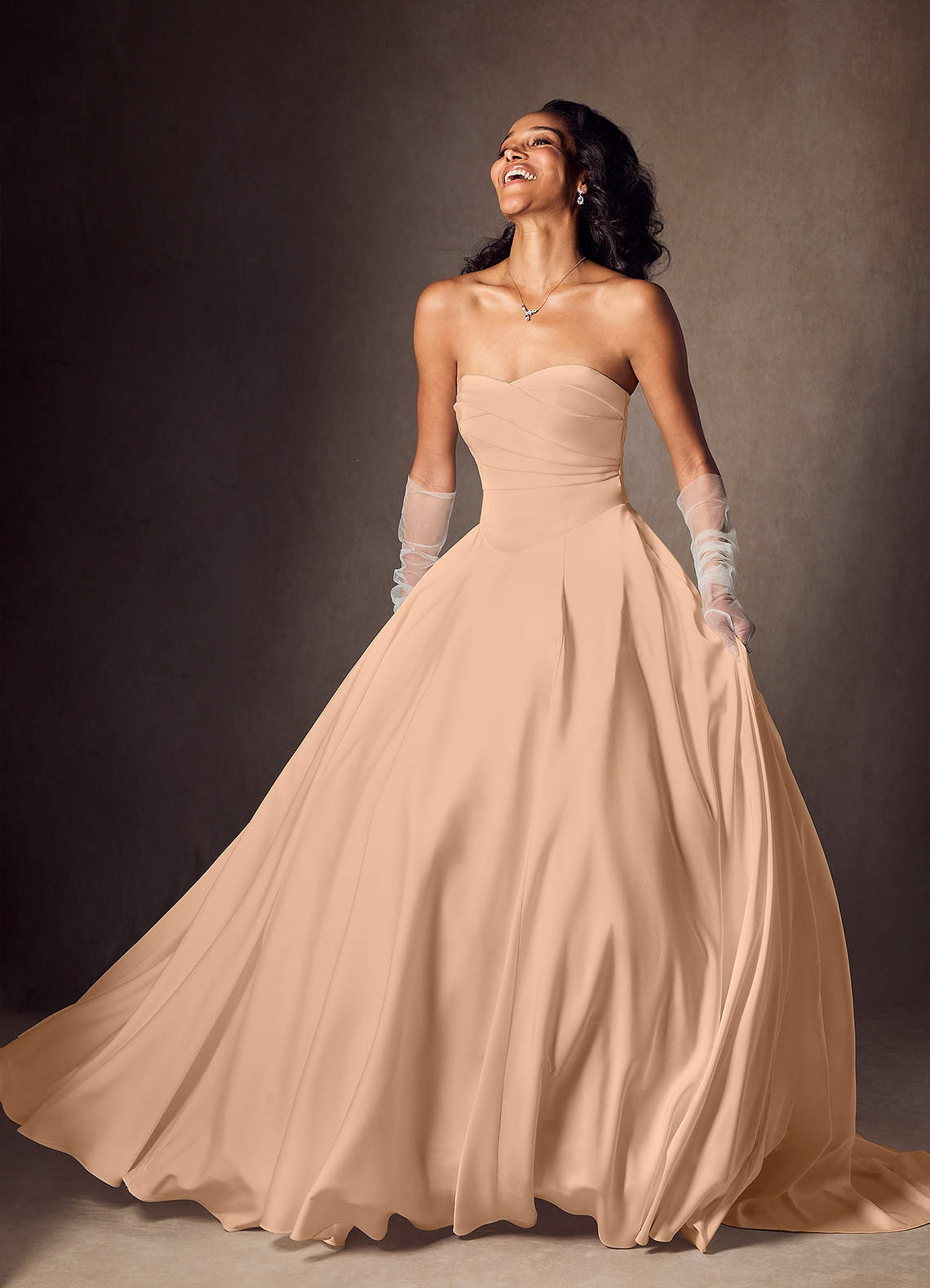 Azazie Alta Vestidos de noiva Vestir Rosa Inglesa de Cetim elástico de Linha A com Sem alças image6
