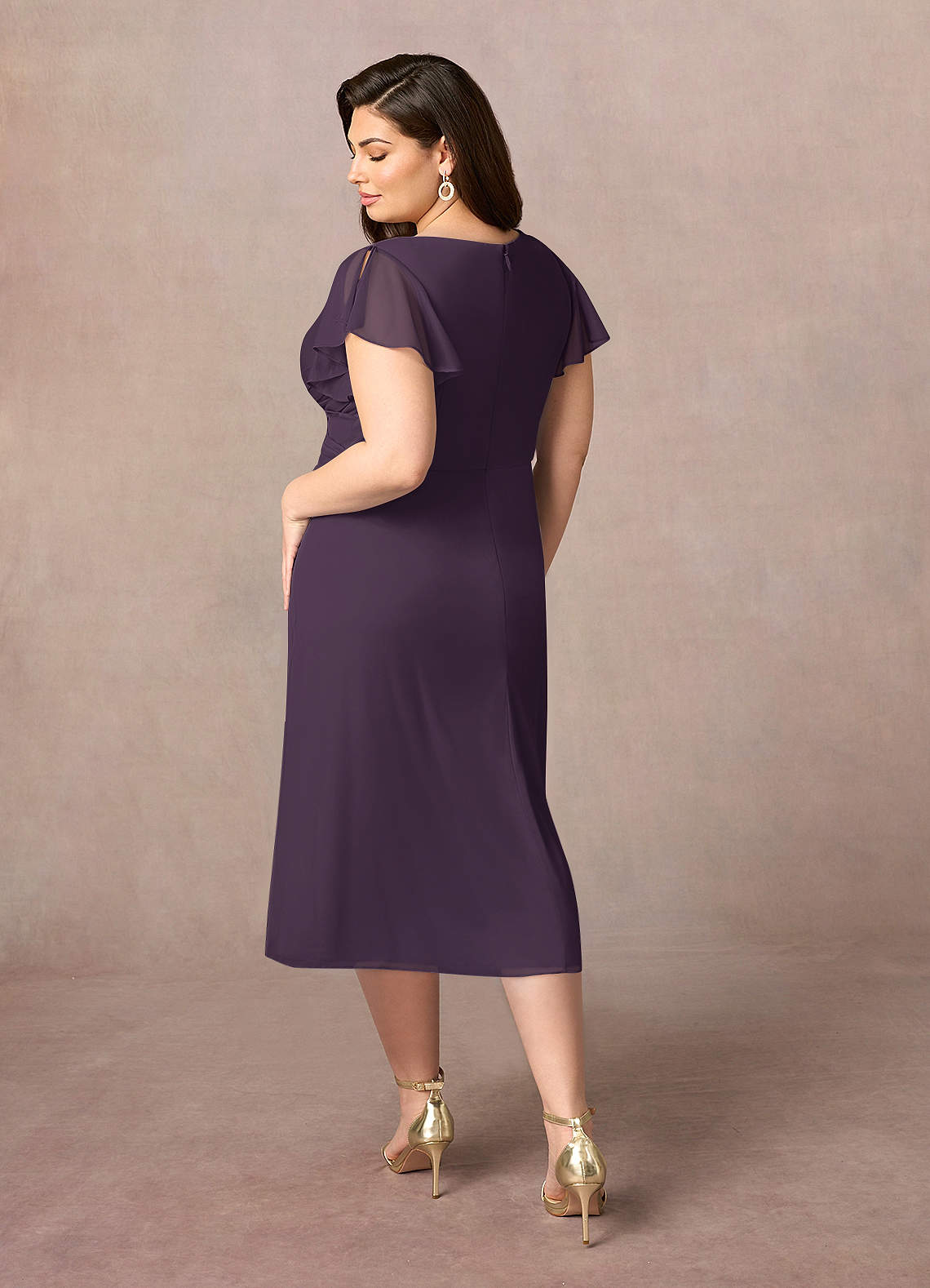 Azazie Vera Mother of the Bride Dresses Plum A-Line V-Neck Pleated Mesh Dress image7