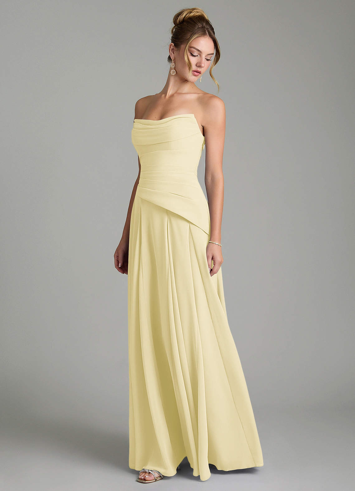 Azazie Gabriela Jurken voor bruidsmeisjes Jurk van Chiffon met A-Lijn Korset Citroensorbet image5