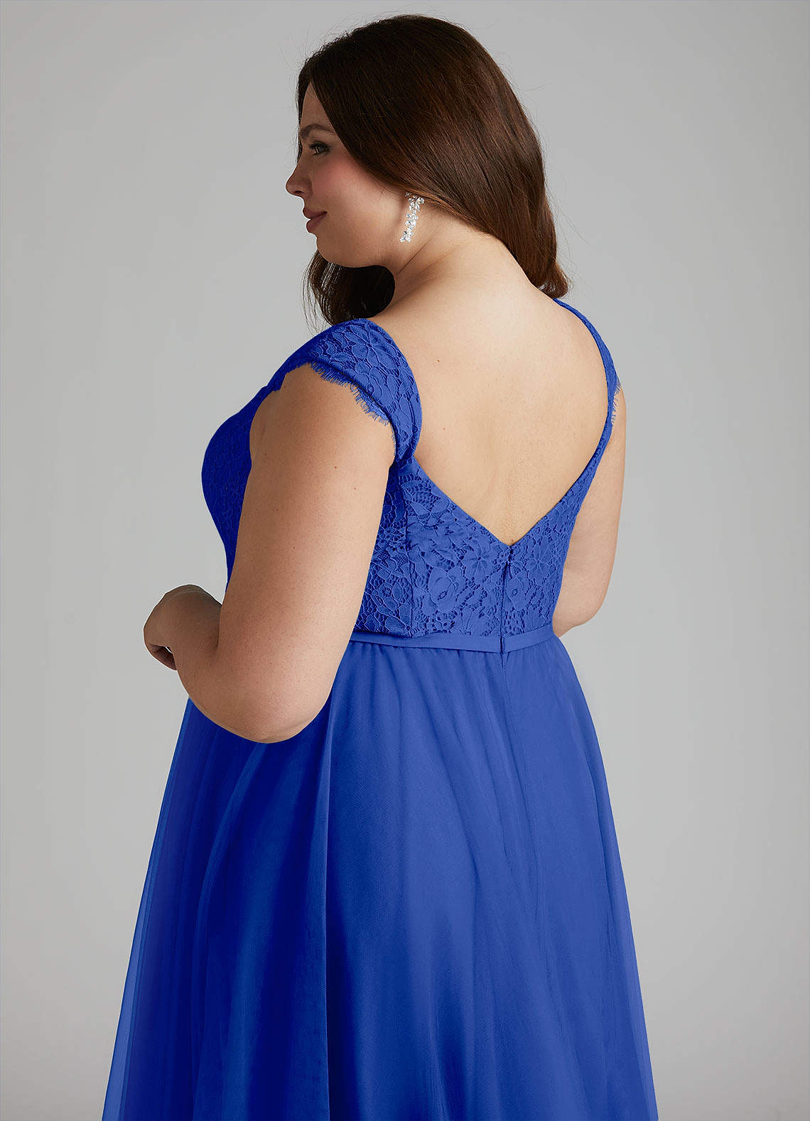 Azazie Luxi Vestidos de madrinha de casamento Vestido Royal Blue de Tule de Linha A com Plissado image10