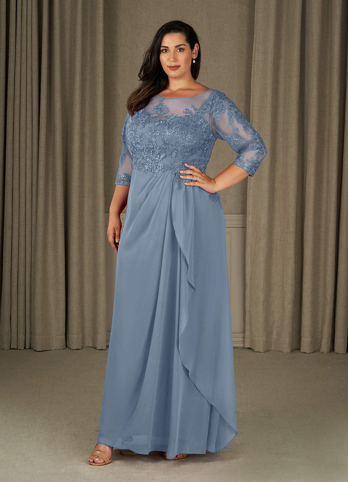 Azazie Calanthe Mother of the Bride Dresses Dusty Blue A-Line Scoop Chiffon Dress image1