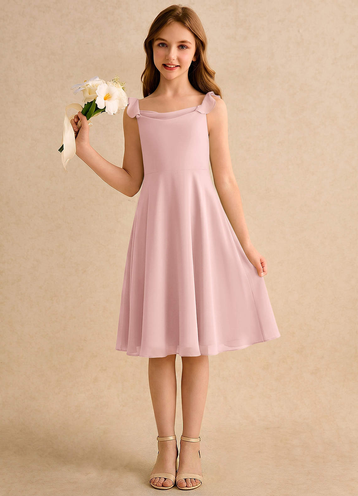 pink chiffon dress knee length Light Pink Bridesmaid Dress. Chiffon Knee Length Dress. Light Pink Evening Dress
